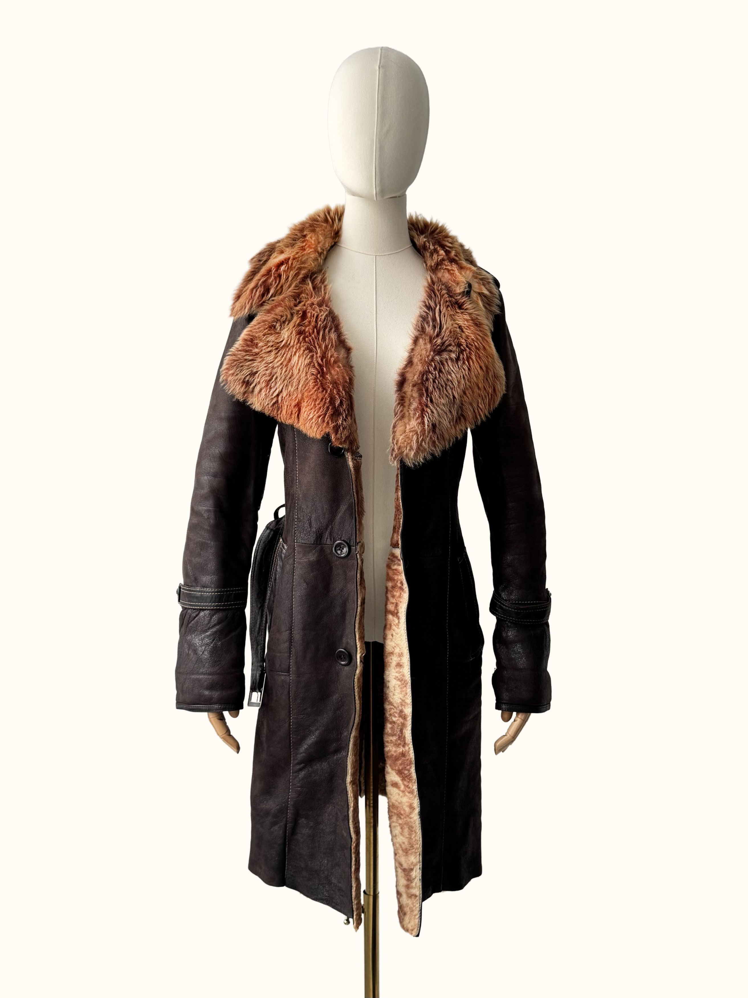 Vintage Vintage Real Sheepskin Coat With Belt (B250)D15E2 Size XS / US 0-2 / IT 36-38 - 3 Thumbnail