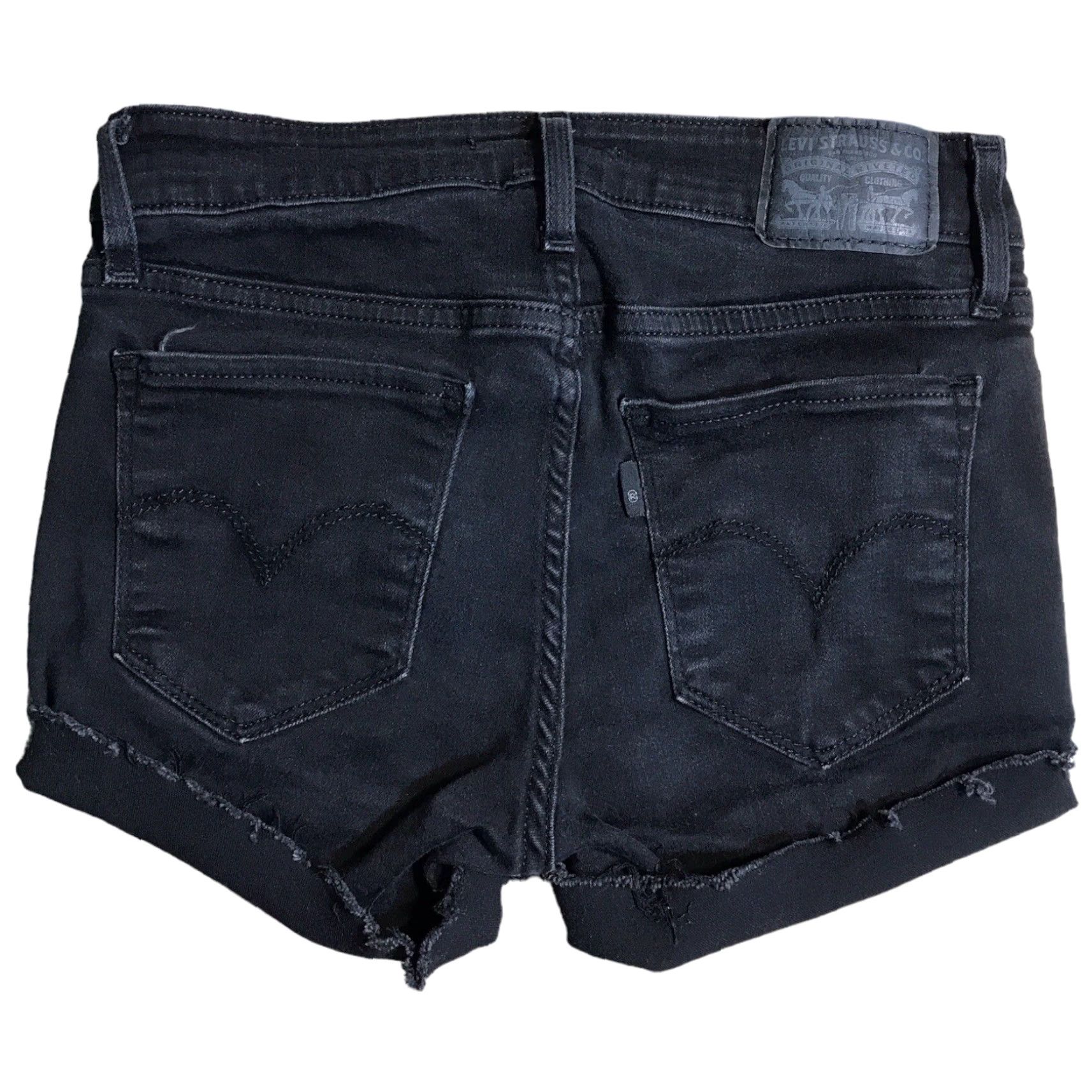 Levi's Levis Classic Cuffed Denim Black Cut Off Shorts Raw Hem Zip Fly Womens Tag 24 Regular 5-Pocket Denim Vintage No 90s Theme Women Size 42" / US 20 - 2 Thumbnail