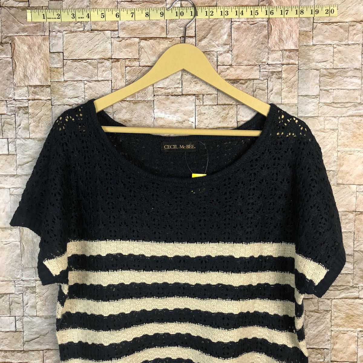 Homespun Knitwear × Japanese Brand × OVER THE STRiPES Cecil Mcbee Stripe crochet mesh net Dark Blue Knitwear #A761 Size M / US 6-8 / IT 42-44 - 2 Thumbnail