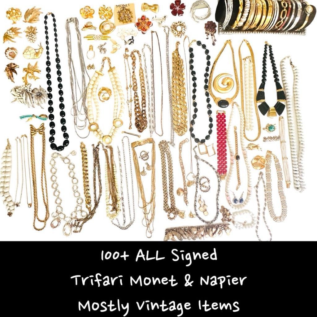 ALL SIGNED TRIFARI MONET NAPIER Vintage Bulk Jewelry Lot Bro