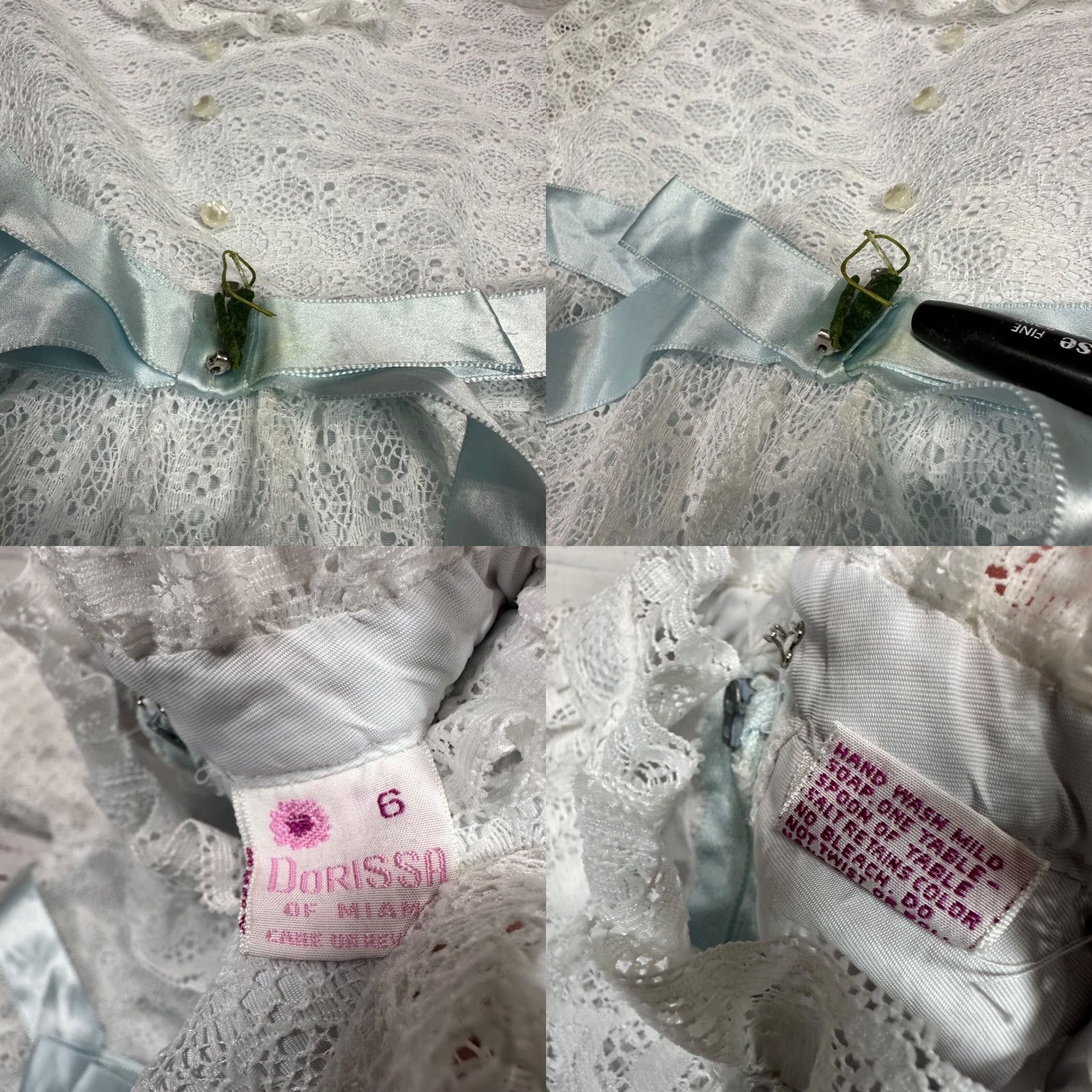 Vintage Vtg Dorrisa of Miami Girls Long Sleeve Lace Dress Sz 6 White Bow Tiered Pageant Size US S / EU 44-46 / 1 - 8 Thumbnail