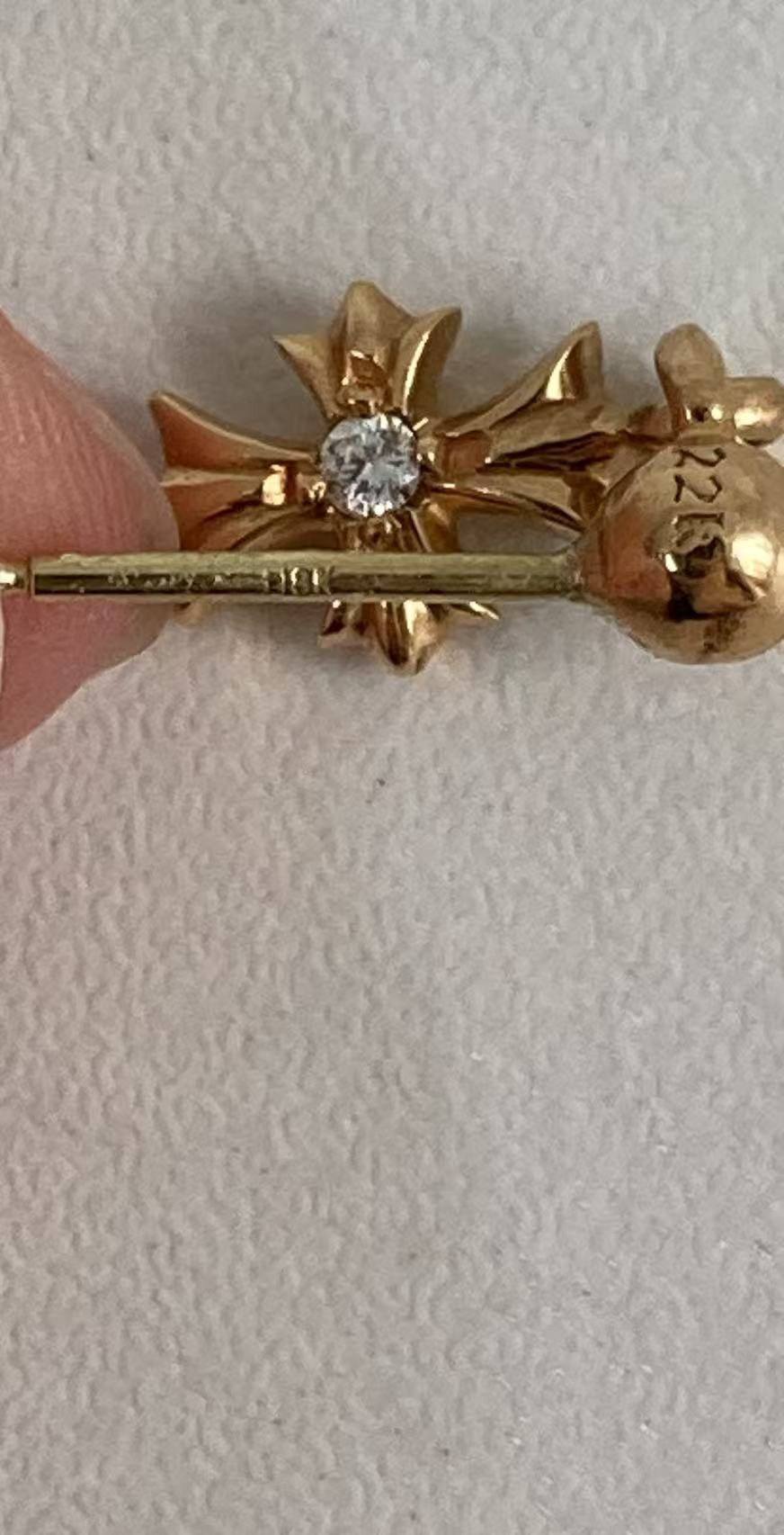 Chrome Hearts Chrome Hearts 22K Gold Diamond Tiny E Cross Earring Drop Size ONE SIZE - 11 Thumbnail