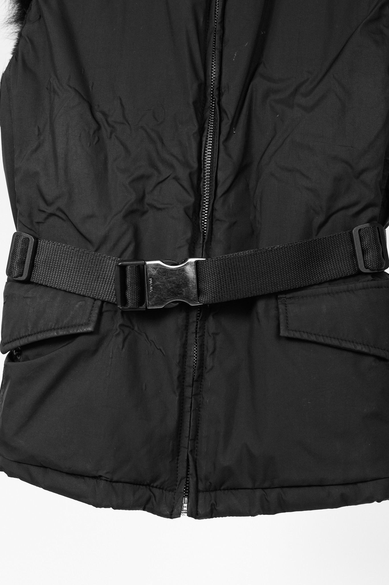 Prada Prada Black Nylon Belted Fox-Fur-Trim Vest Size S / US 4 / IT 40 - 7 Thumbnail