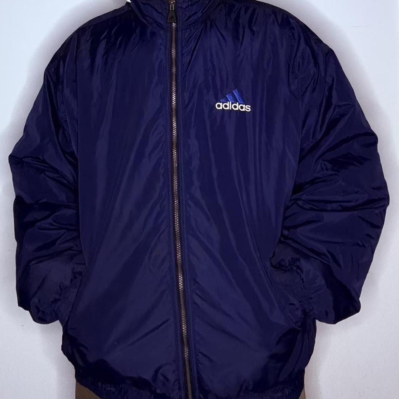 Adidas Vintage 90s Adidas Puffer Jacket Coat XL Hooded Striped Navy Size US XL / EU 56 / 4 - 1 Thumbnail