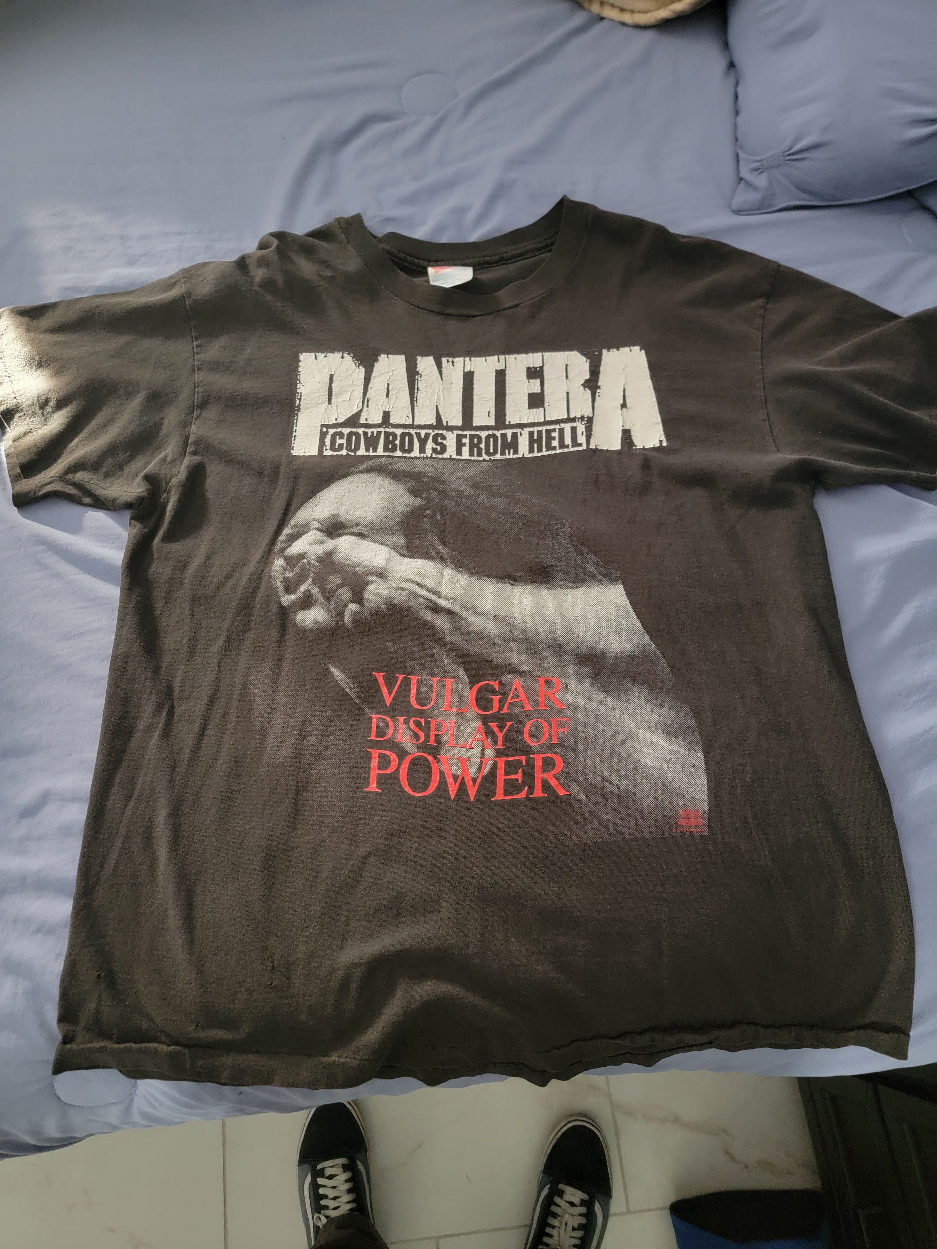 image of Vintage 1992 Pantera Vulgar Display Of Power T-Shirt in Black, Men's (Size XL)