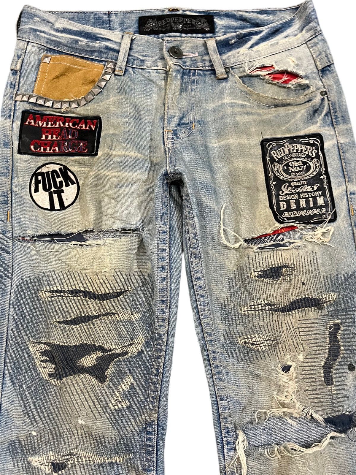 Ed Hardy × Le Grande Bleu (L.G.B.) Vintage Red Pepper Patches Distressed Denim Size US 32 / EU 48 - 4 Thumbnail