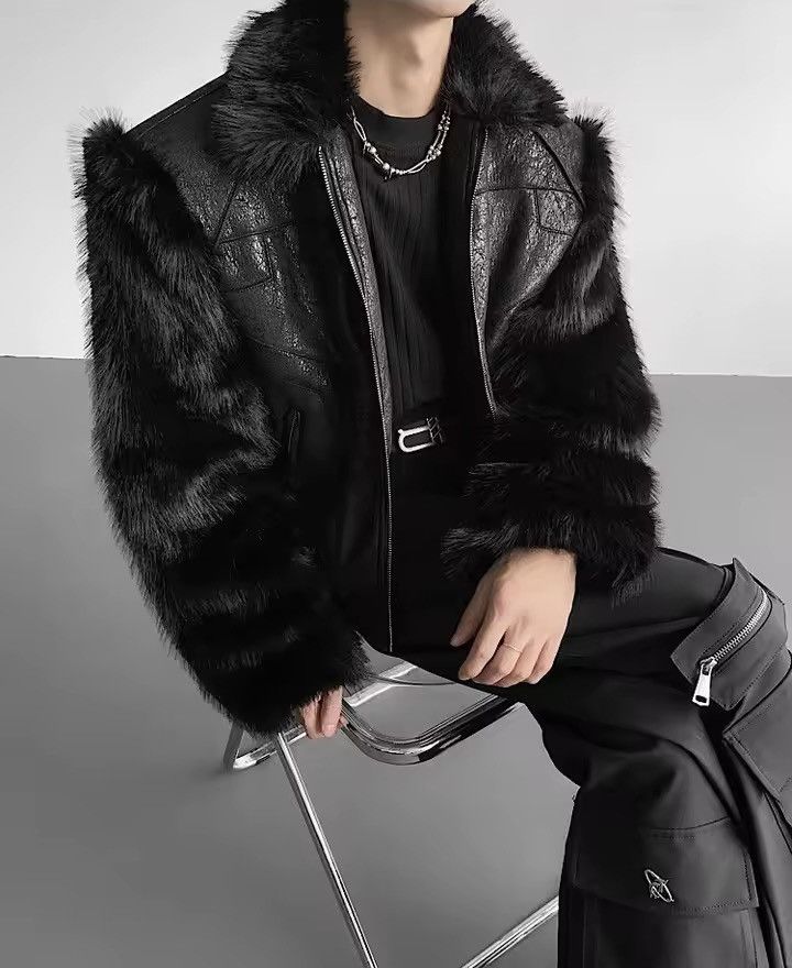 Leather Streetwear Designer Fur PU Leather Patchwork Jacket Size US L / EU 52-54 / 3 - 2 Thumbnail