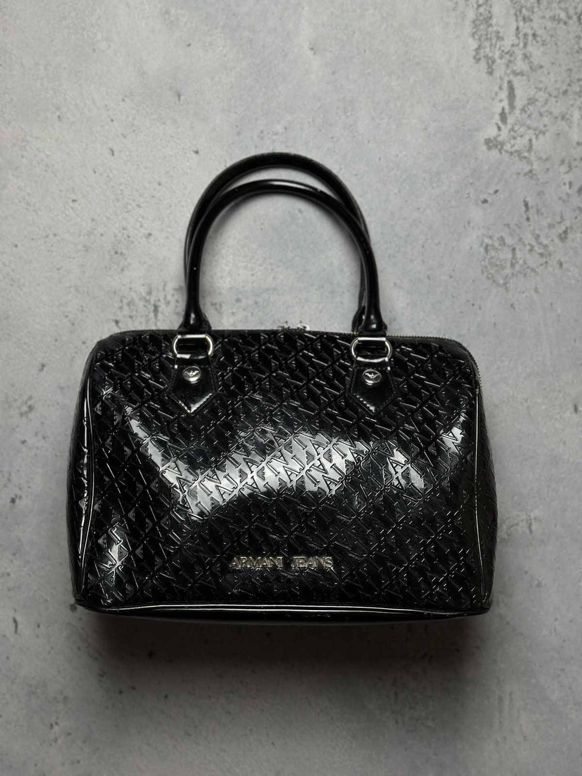 Armani Armani Jeans Tote Black Embossed Patent PVC Satchel Bag y2k Size ONE SIZE - 10 Thumbnail