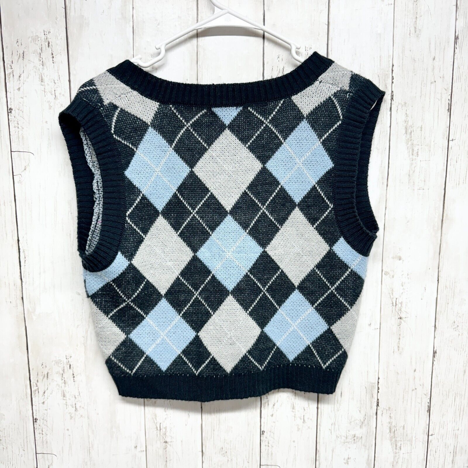 rue21 rue21 Vest LG Sleeveless Plaid Checkered Navy Trimmed Knit Size L / US 10 / IT 46 - 3 Thumbnail
