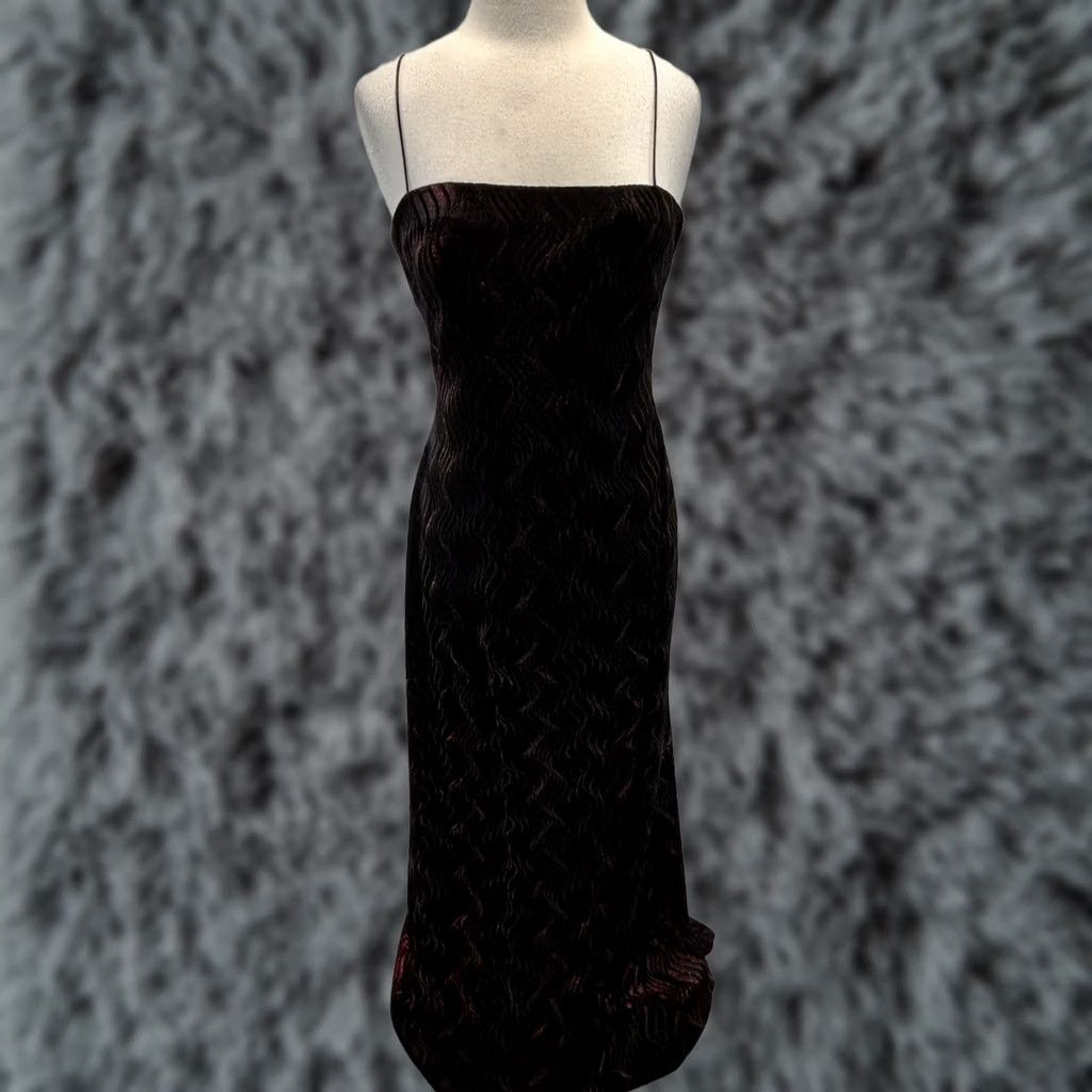 Vintage VINTAGE JS Boutique Maxi Formal Dress 12 Black Red Shimmer Velour Glitter 90s Y2K Fairy Grunge Gothic Glam Women Size XL / US 12-14 / IT 48-50 - 1 Thumbnail