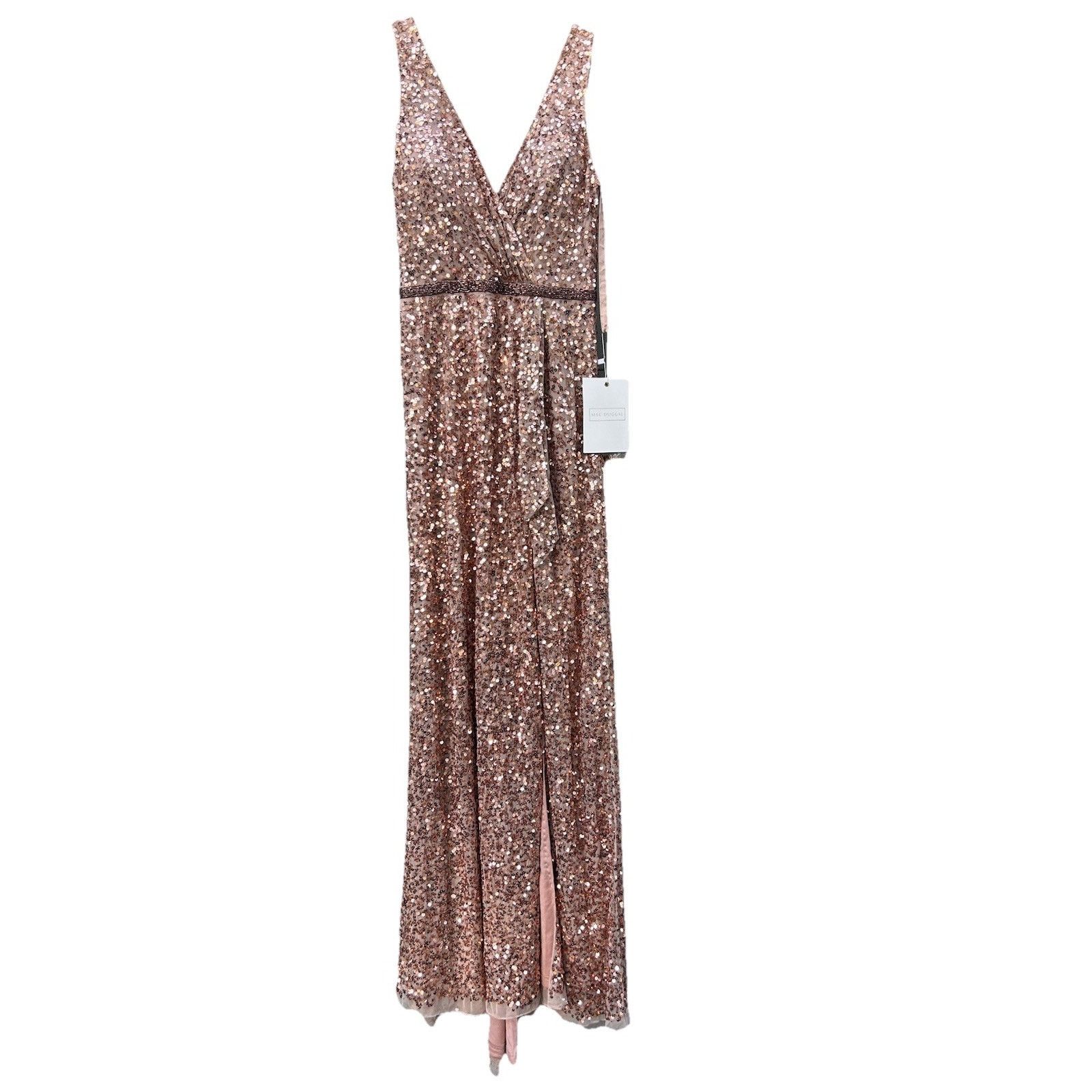 Other Mac Duggal V-Neck Slit Sequined Wrap Gown Size 4 Rose Copper Size S / US 4 / IT 40 - 13 Thumbnail
