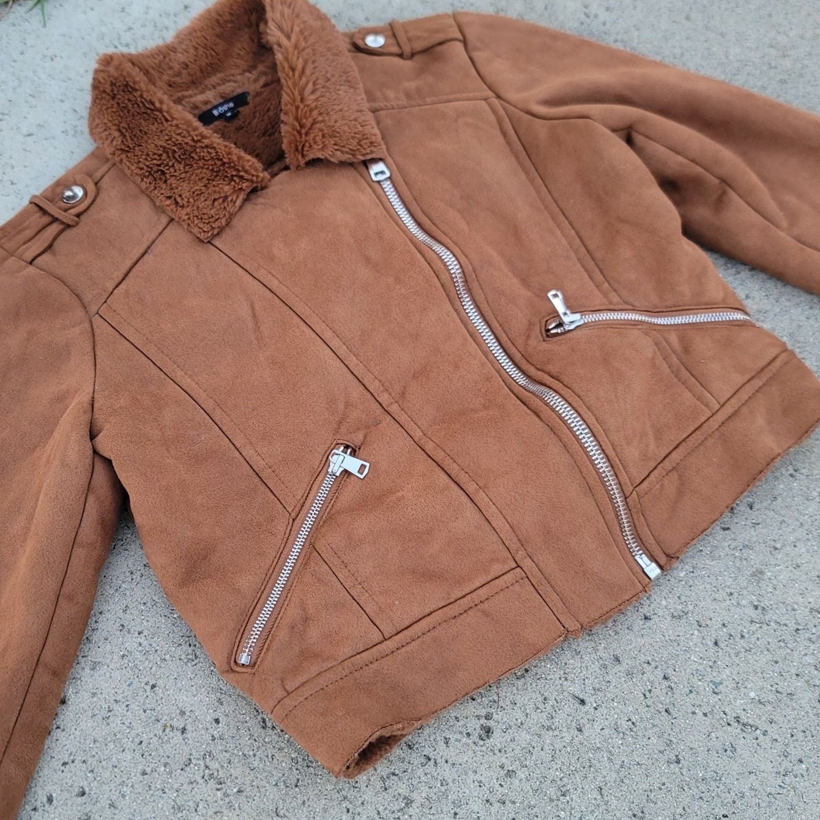 The Unbranded Brand Blashe Faux Suede Leather Fur Jacket Size M / US 6-8 / IT 42-44 - 2 Thumbnail