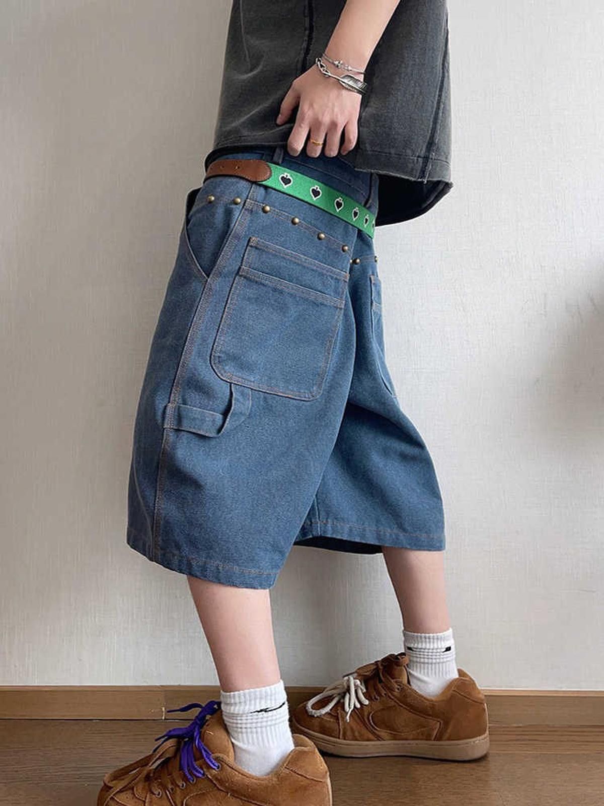 Jean × Vintage Baggy Wide Leg Pearl Rivet Heavy Denim Blue Shorts / Jorts Size US 32 / EU 48 - 3 Thumbnail