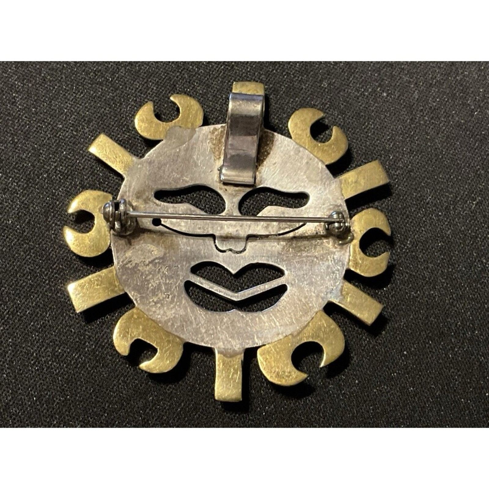 Other 925 Silver and Brass Vintage Aztec Sun Beam Brooch/Pendant Size ONE SIZE - 5 Thumbnail