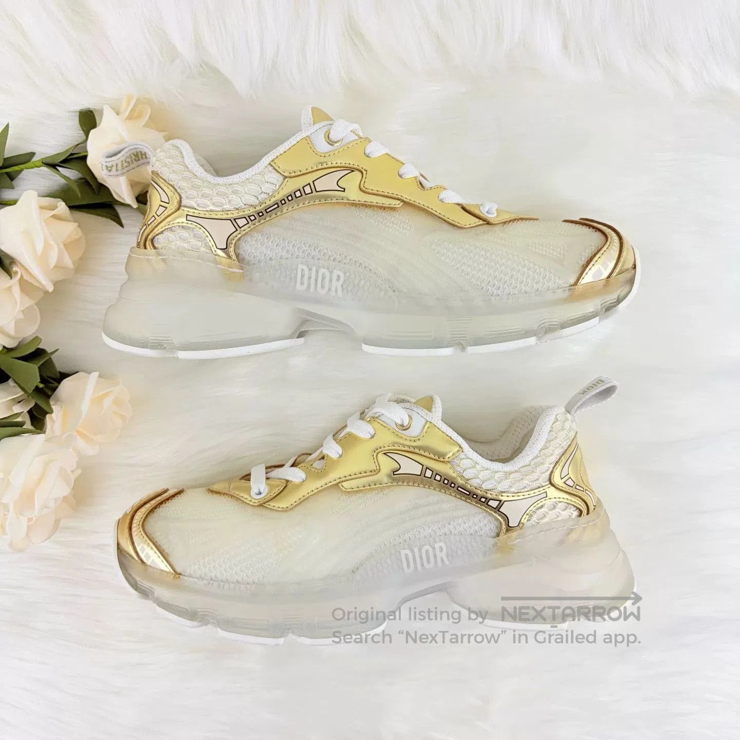 Dior Dior Vibe White Gold Monogram Sneakers. Size US 5 / IT 35 - 6 Thumbnail