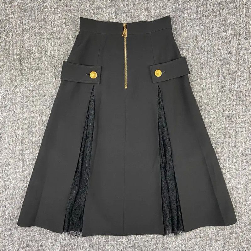 Louis Vuitton Louis Vuitton Black Silk Midi Skirt 0089 Size 23" - 1 Thumbnail