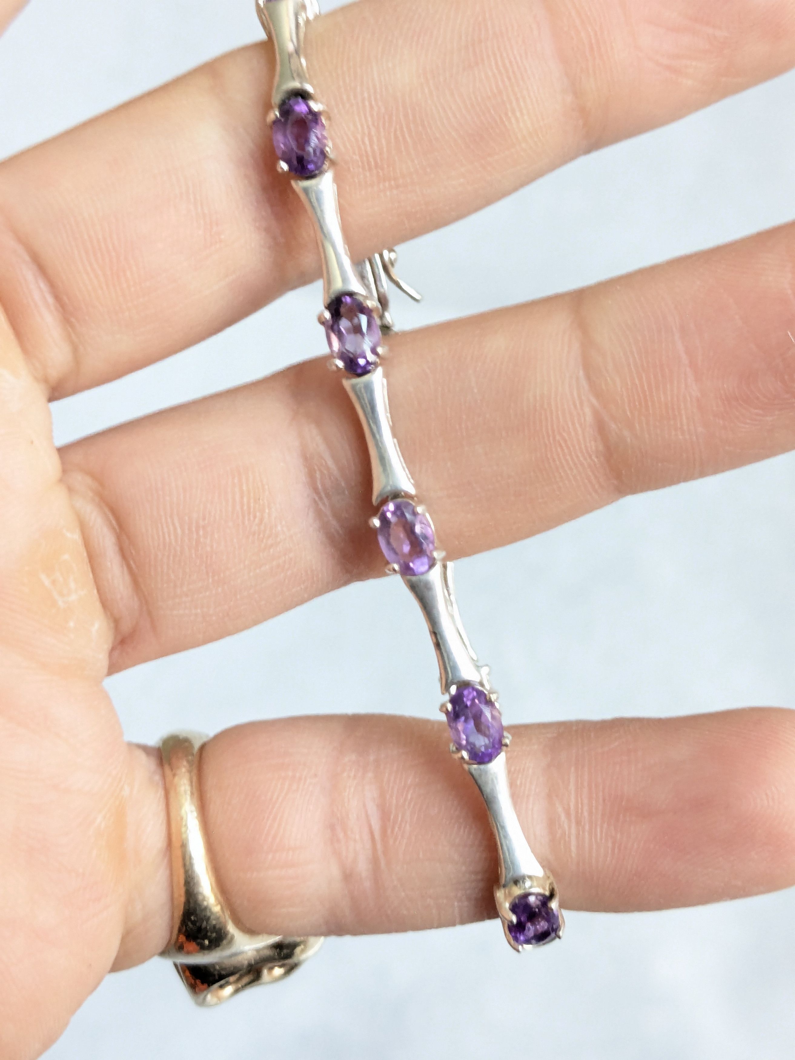 Jewelry Vintage Sterling Silver Tennis Bracelet Oval Amethyst 7" Size ONE SIZE - 11 Thumbnail