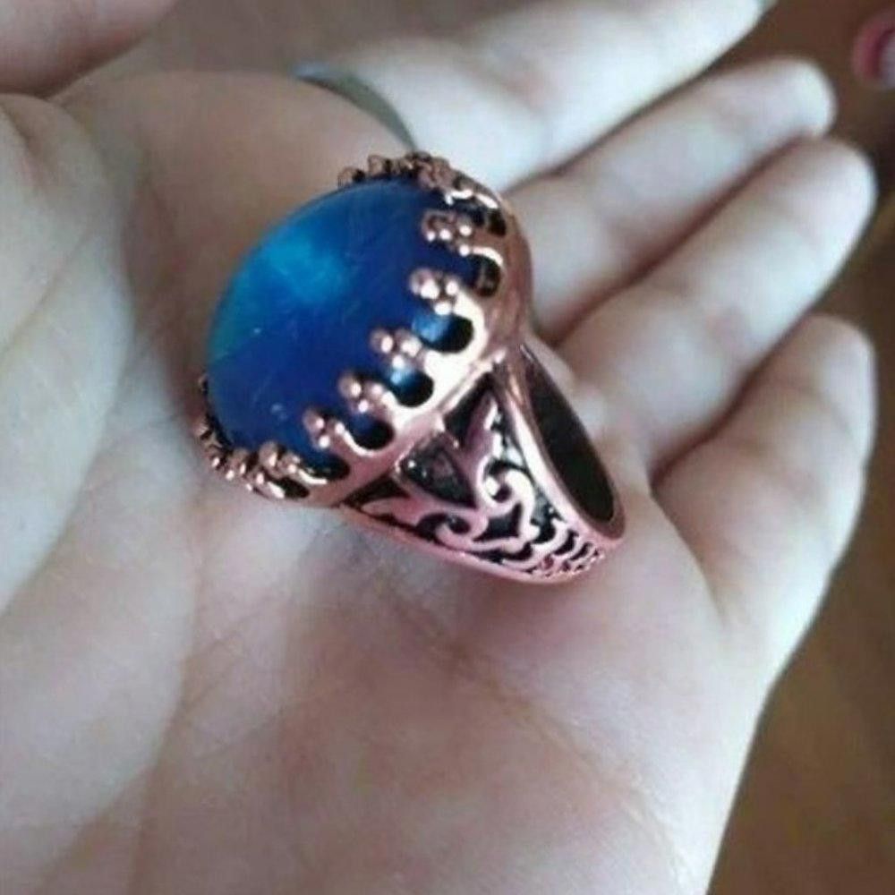Designer Men's Blue Glass Mosaic Rose Gold Turkish Ring - Size 8 Size ONE SIZE - 3 Thumbnail