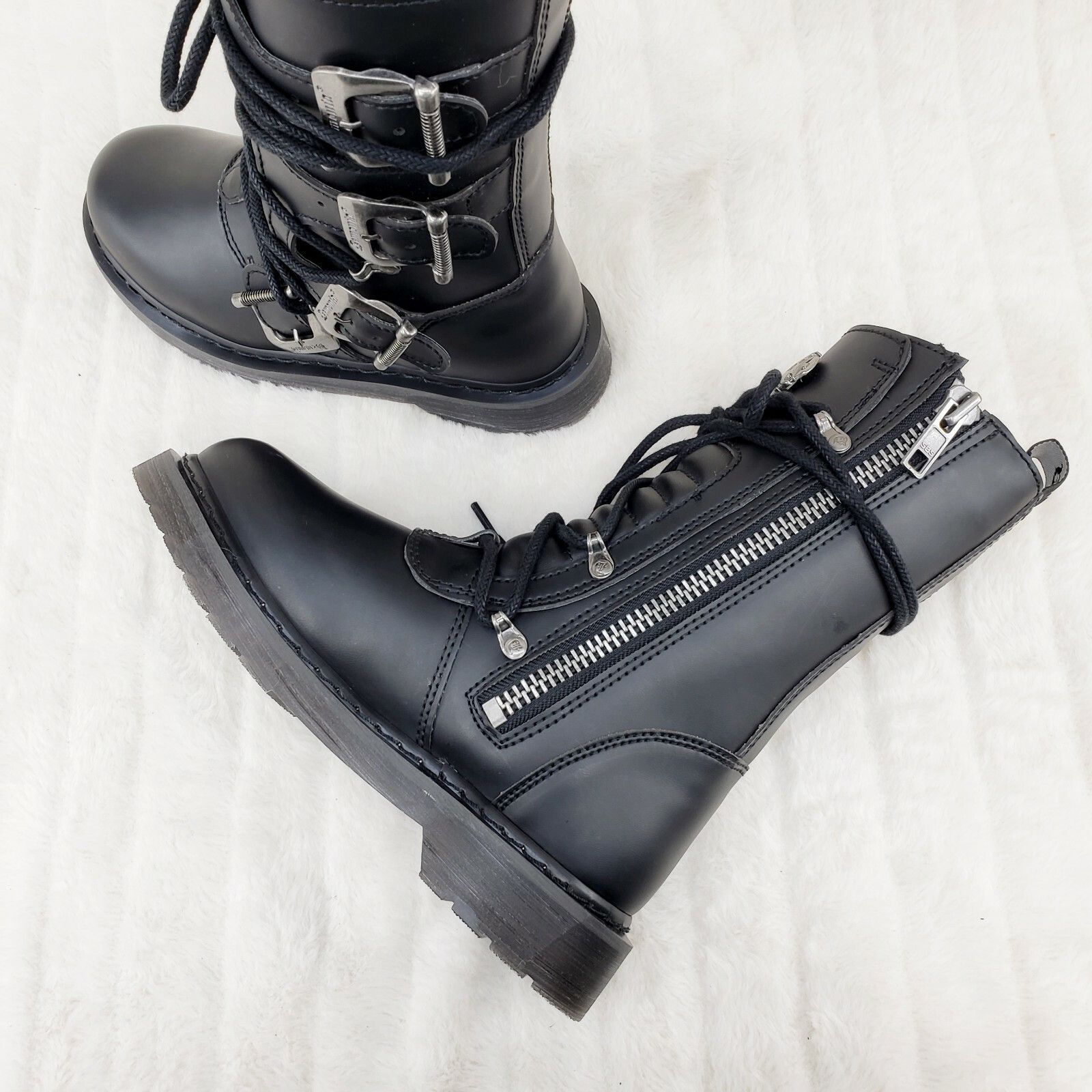 Other DEMONIA Bolt 265 Goth Combat Biker Ankle Boots Black Matte M Size US 13 / EU 46 - 4 Thumbnail