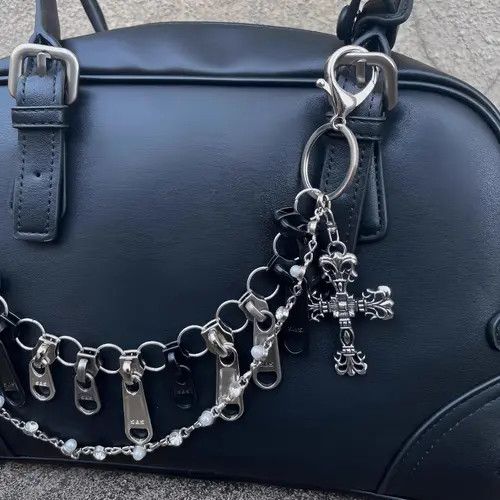 Jewelry Metal Cross Bag Chain – Pearl Pendant, Zipper Charm Size ONE SIZE - 2 Thumbnail