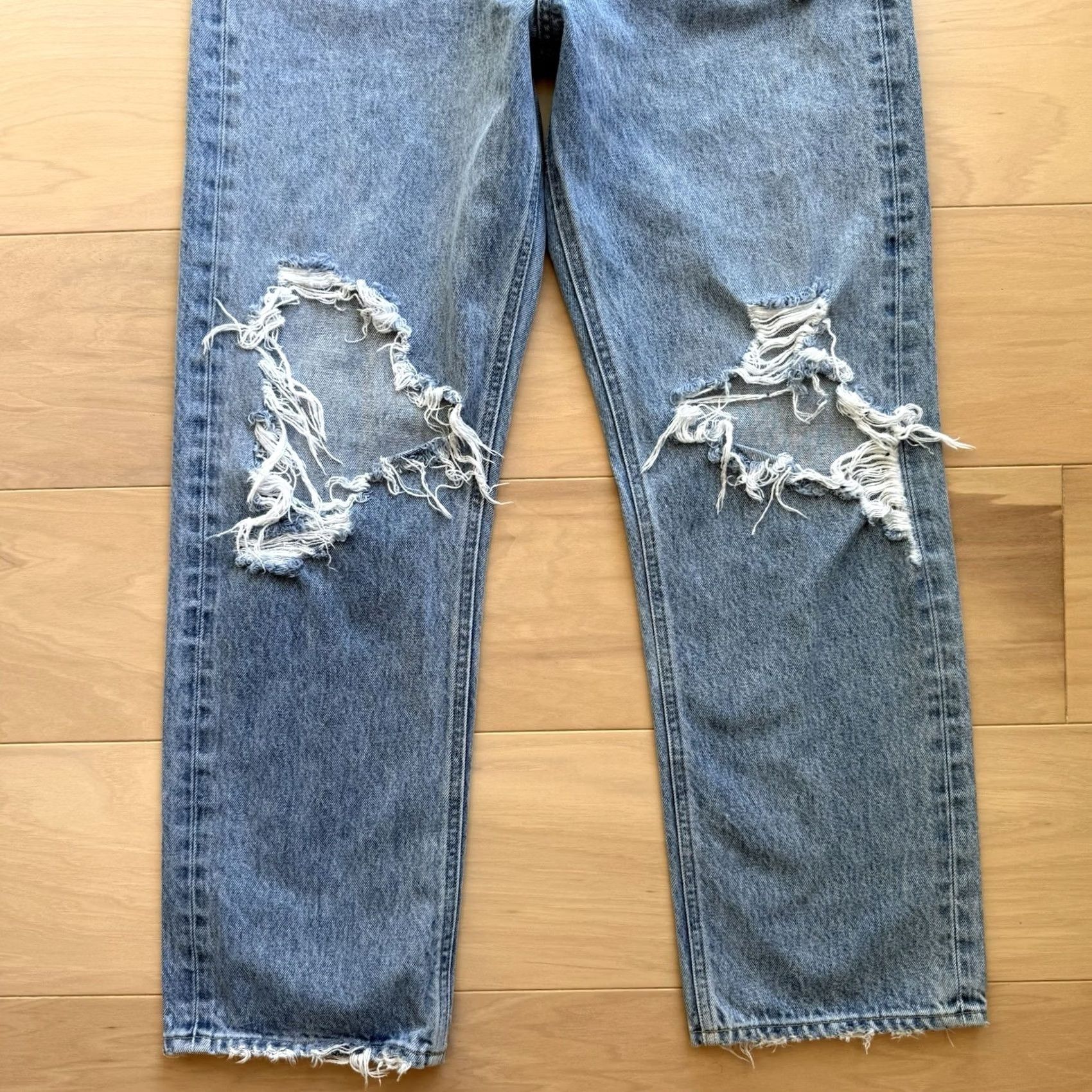 Agolde Agolde 90s Pinch Waist Jeans 30 Blue Medium Wash High Rise Straight Distressed Women Jeans Regular 30 in Inseam 28 in Size 30" / US 8 / IT 44 - 4 Thumbnail