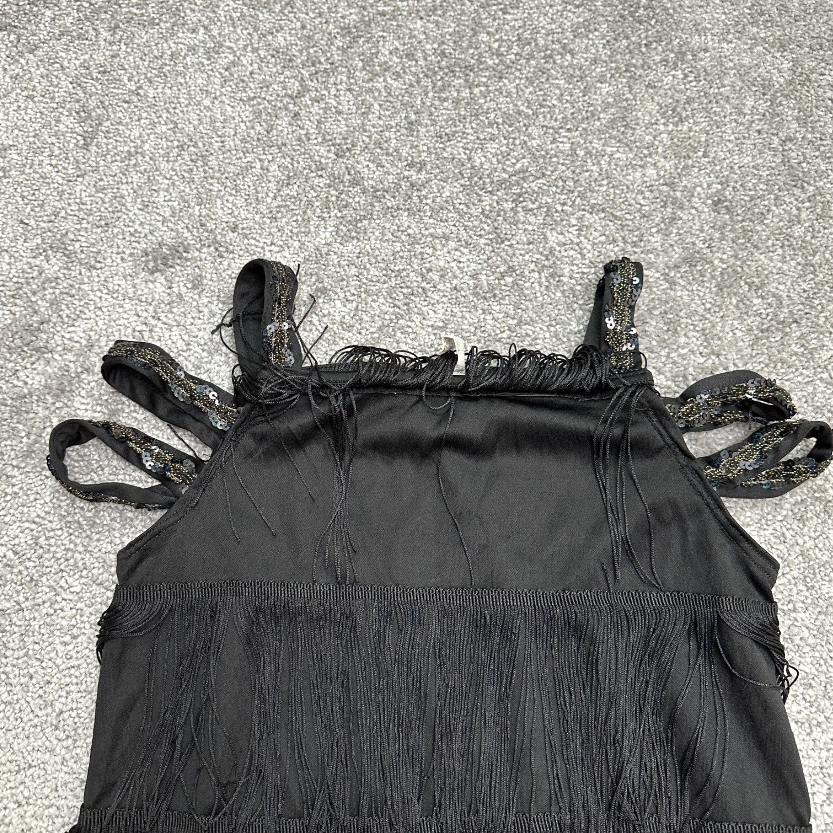 Vintage Unbranded Fringe Tasseled Shift Dress Womens Small Sleeveless Knee Length Sequin Size S / US 4 / IT 40 - 3 Thumbnail
