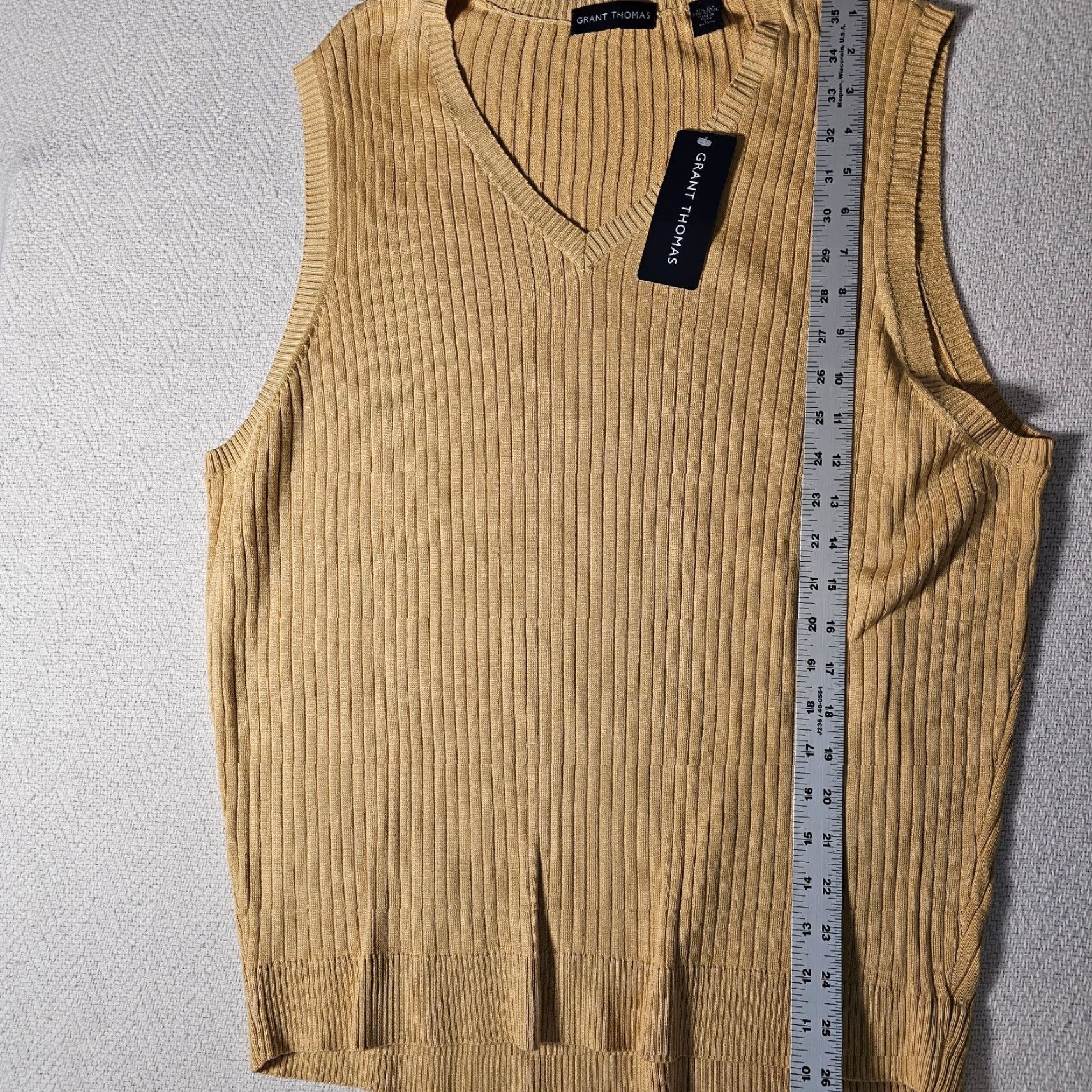 Vintage Grant Thomas Yellow Cable-Knit Vest Sweater Large Casual Mens Size US L / EU 52-54 / 3 - 4 Thumbnail