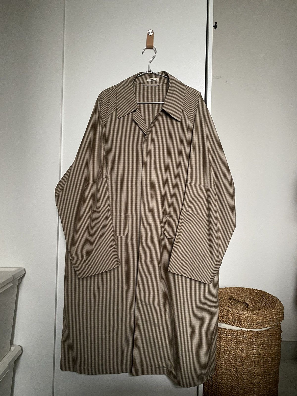 image of Auralee Ss19 Weather Cloth Check Coat in Beige, Men's (Size Medium)