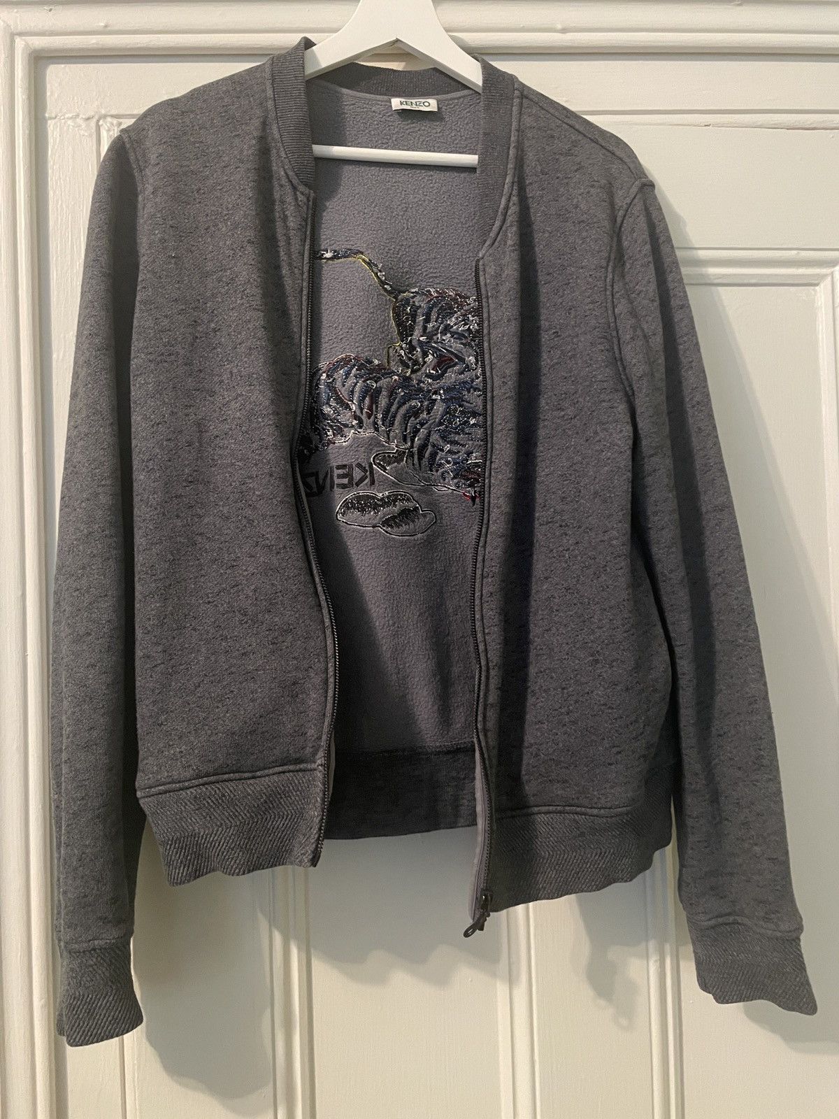 KENZO CHARCOAL JERSEY ZIP-UP