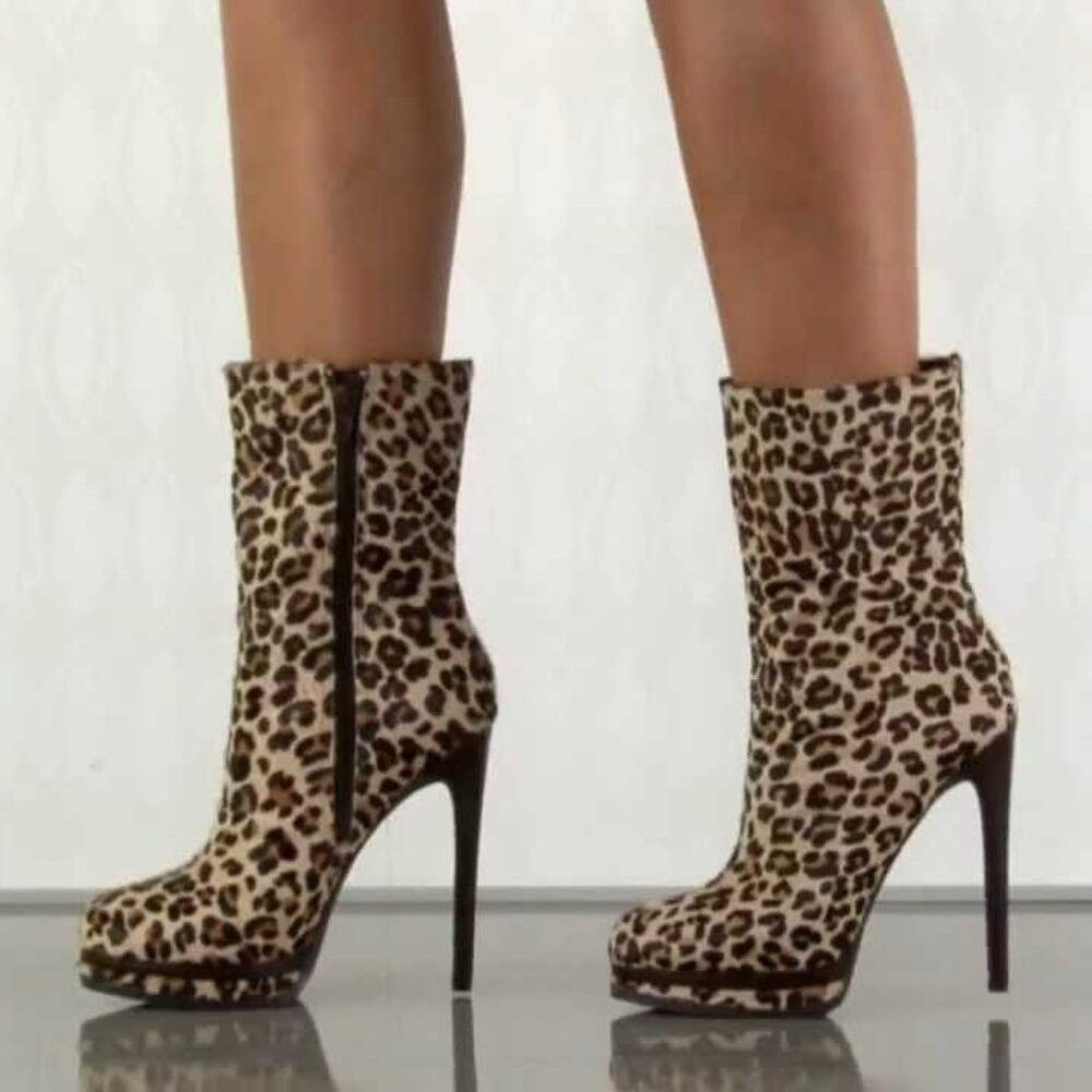 Other Kelsi Dagger Leopard Fur Platform High Heel Carlotta Boots Size US 8 / IT 38 - 2 Thumbnail