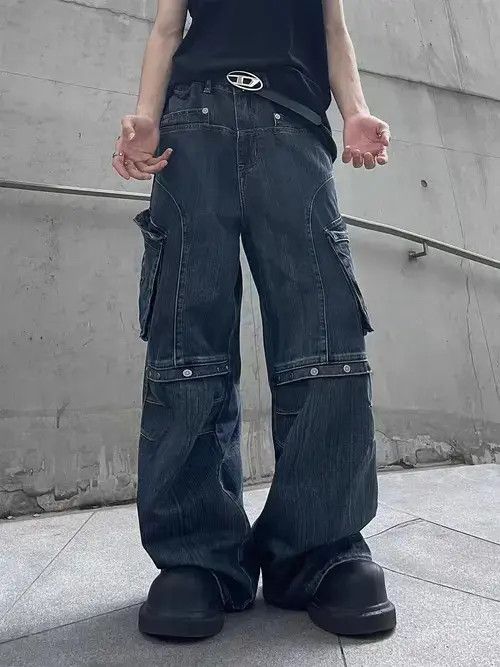 Japanese Brand × Jean Retro heavy duty workwear large pocket wide leg jeans Size US 32 / EU 48 - 4 Thumbnail