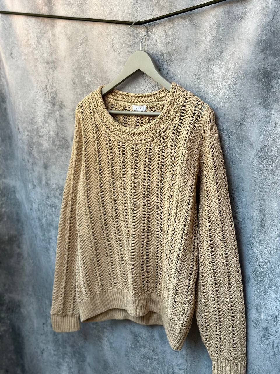 Reiss Silvie Open-Knit Cotton Jumper Beige Sweater Relaxed