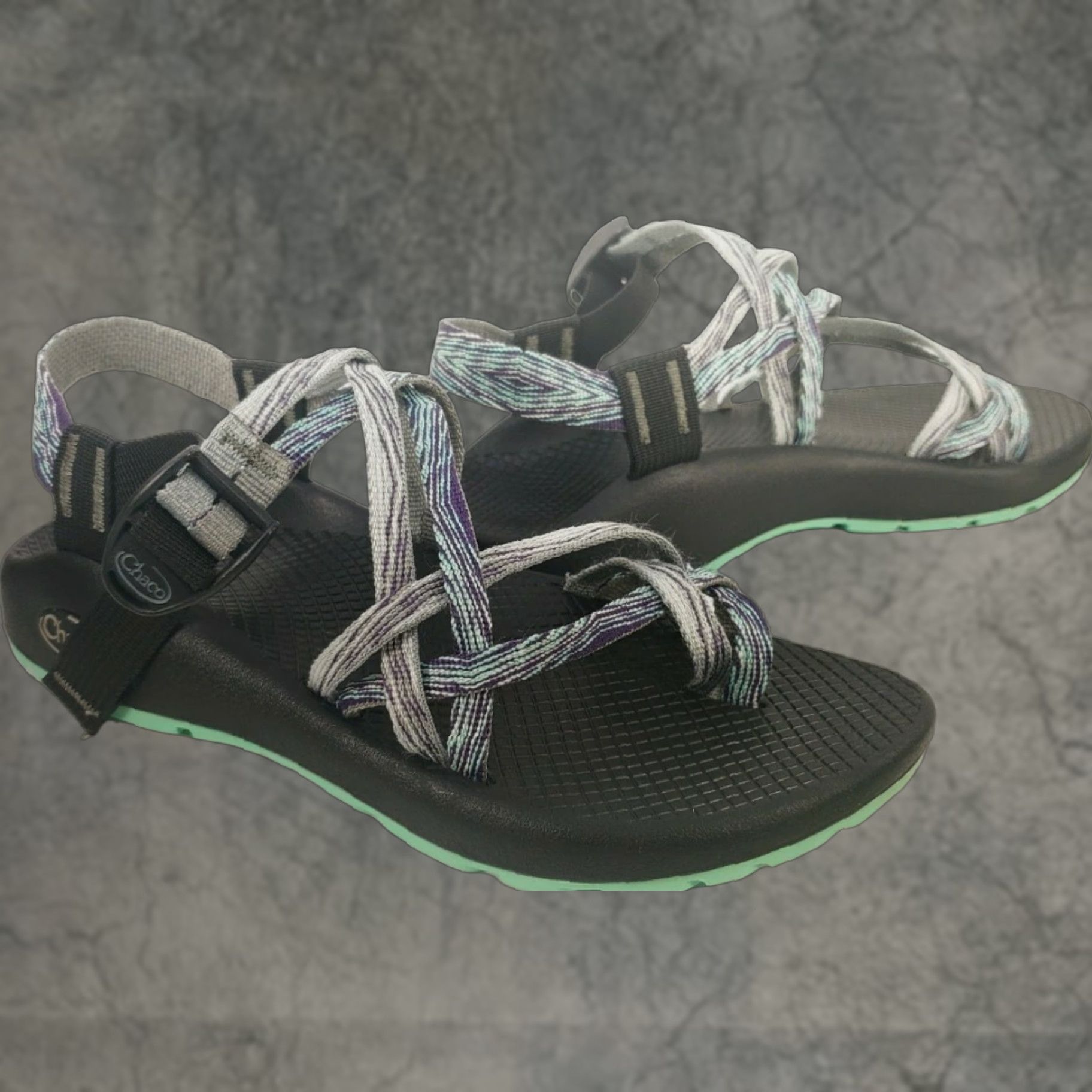 Chaco Chaco ZX2 Women's Sandal Strappy Gray Blue Purple 8 Vibram Sole Toe Loop Size US 8 / IT 38 - 1 Thumbnail