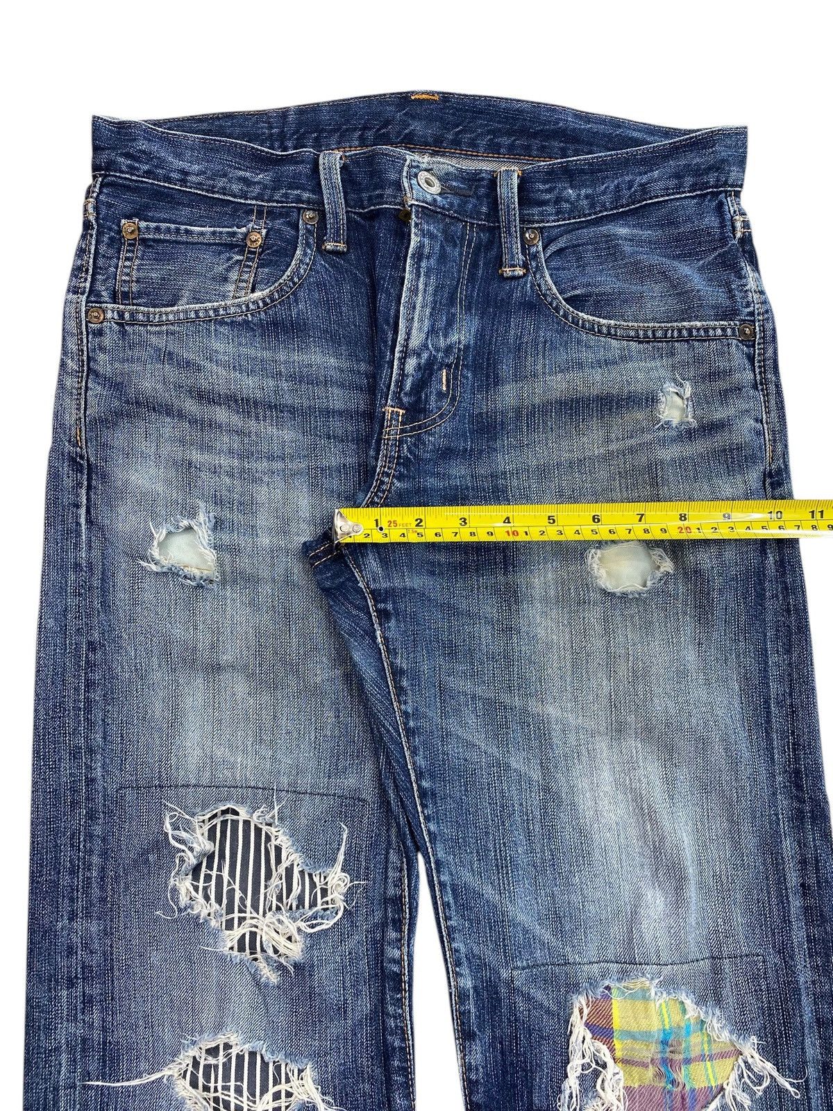 Edwin Vintage Edwin 503 Blue Wash Distress Patch Style Loose Jeans Size US 31 - 11 Thumbnail