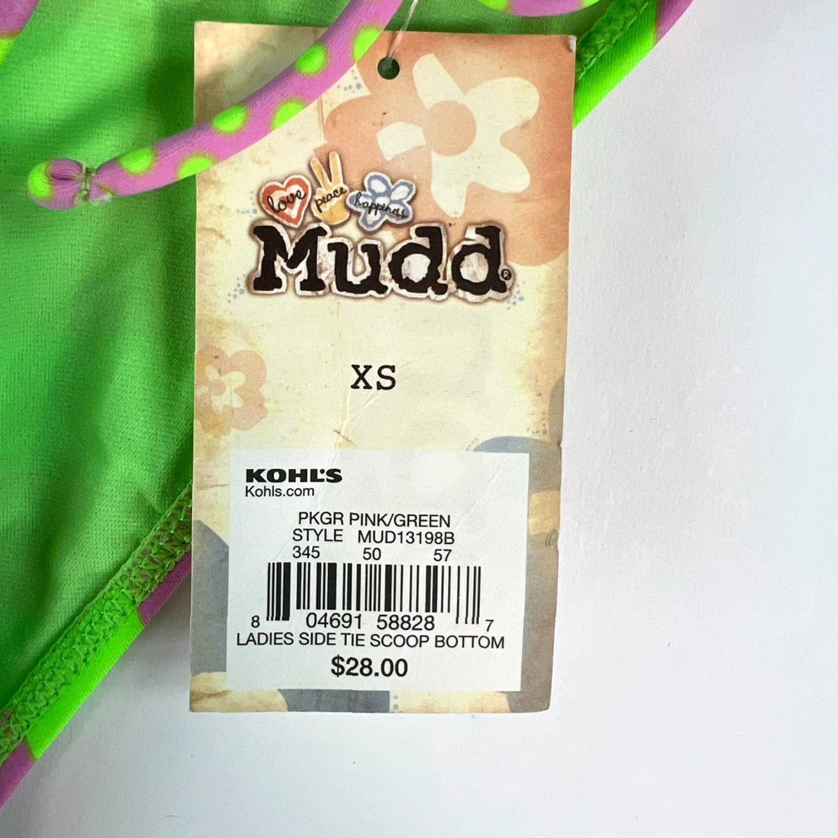 Pinko Mudd Bikini Bottom Side Tie Hipster Green Pink XS Womens Swimsuit Nylon Spandex Size 26" / US 2 / IT 38 - 2 Thumbnail