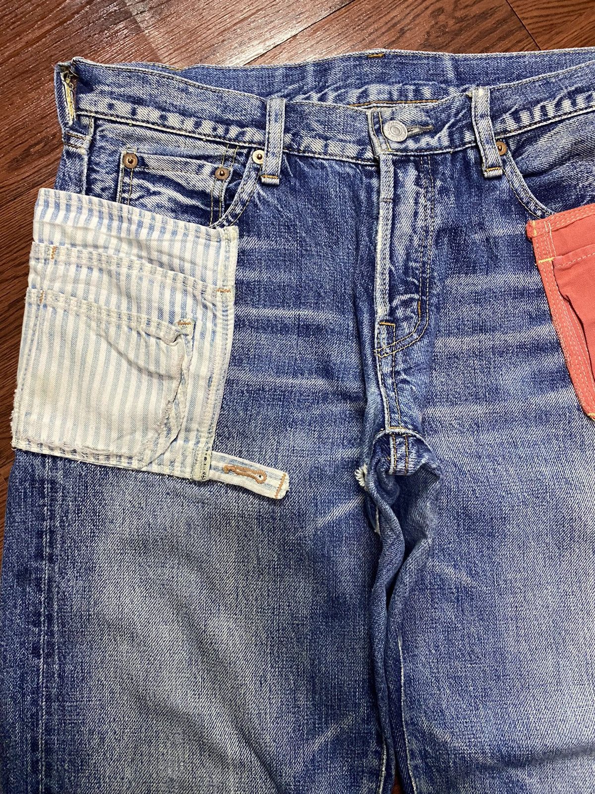 Vintage Vtg Japanese Denim Dungaree Selvedge Faded Wash Loose Jeans Size US 31 - 13 Thumbnail