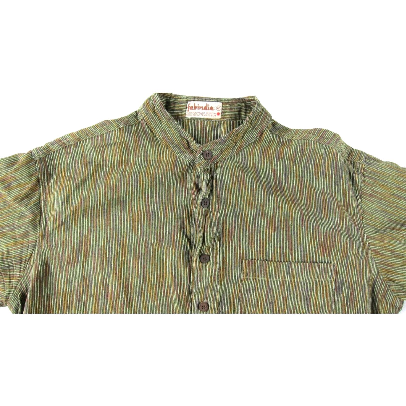Vintage Fabindia 100% Cotton Green Button-Up Shirt Men M/40 Short Sleeve with Pockets Size US L / EU 52-54 / 3 - 4 Thumbnail