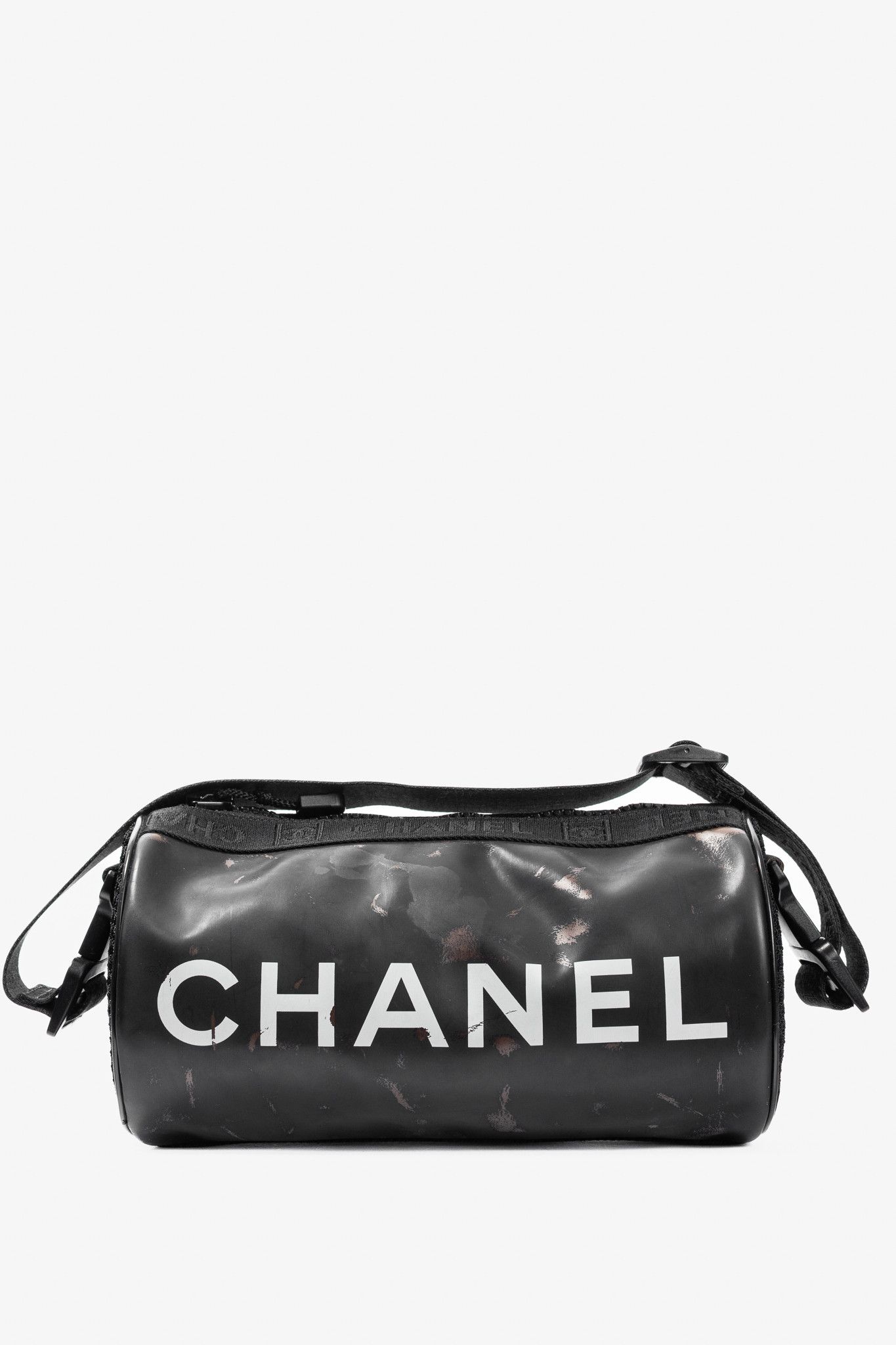 Chanel Sports Line Black Rubber Logo-Print Mini Duffle