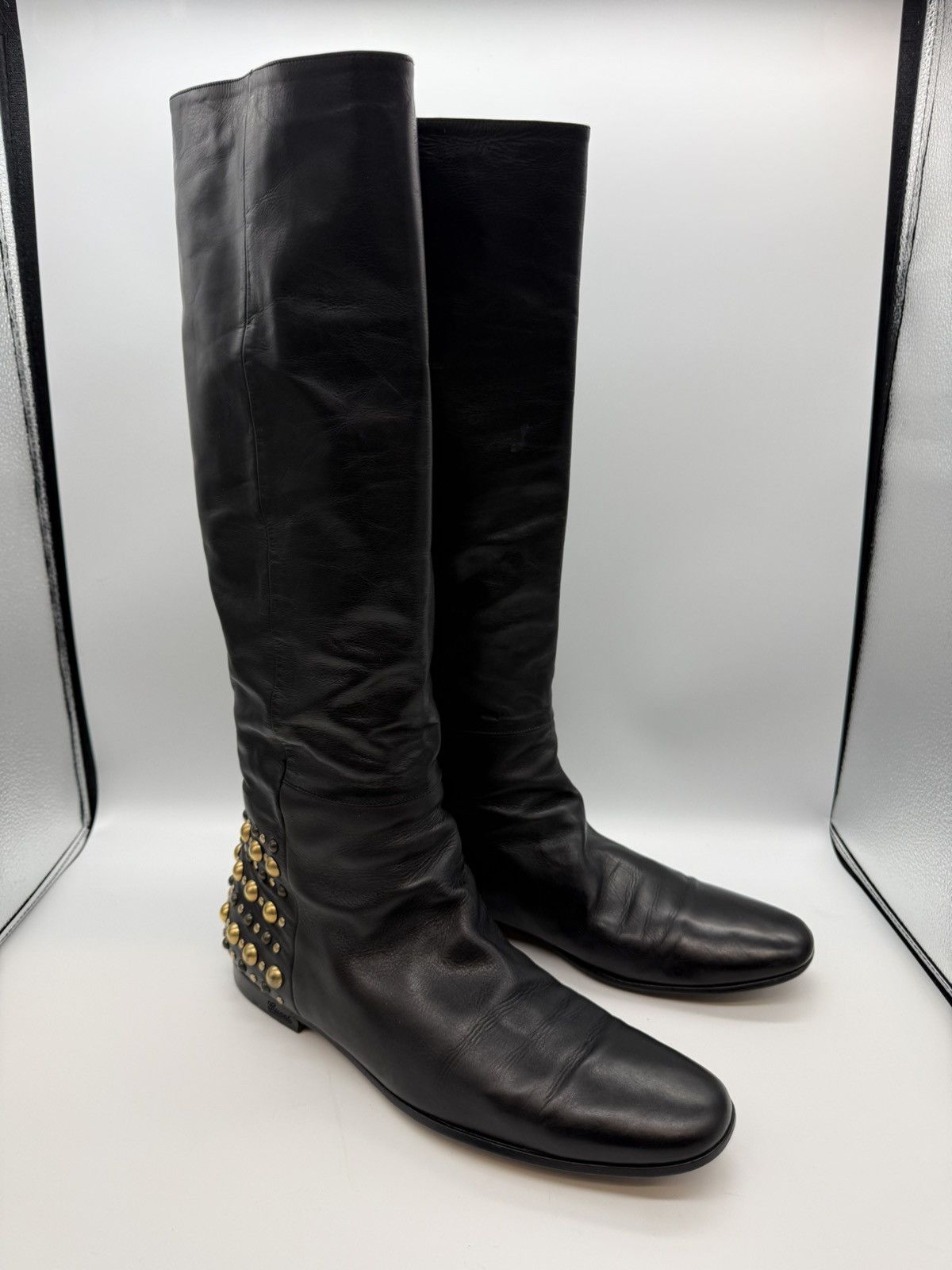 Gucci Gucci "Elizabeth" Studded Tall Boot Black Leather Gold Studs Size US 11 / EU 44 - 1 Thumbnail