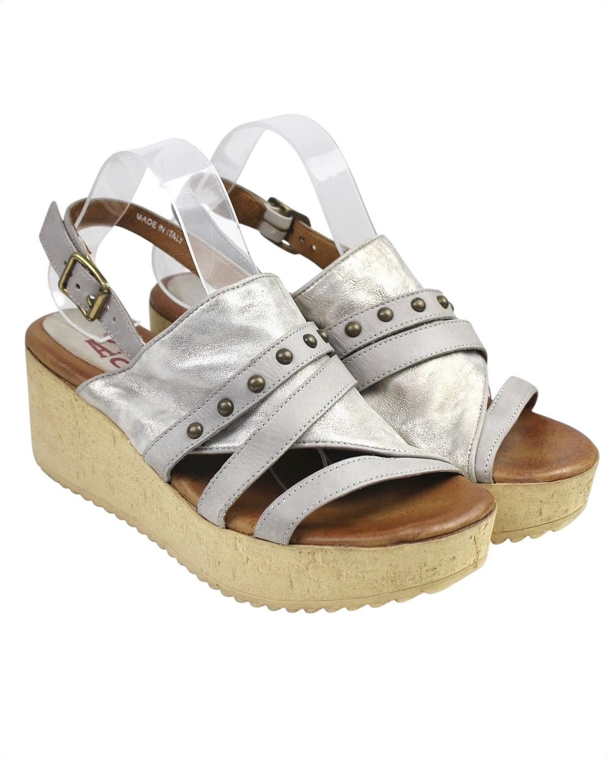 A.S.98 SS2019 AS98 ARNO SILVER WEDGE LEATHER SANDALS Size US 6.5 / EU 39-40 - 3 Thumbnail