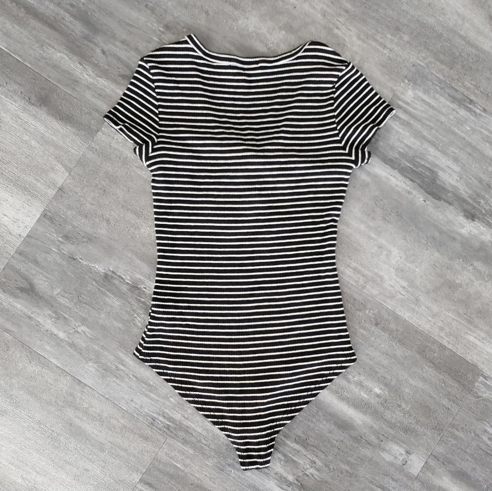Designer Black White Striped TeenBell Bodysuit Size S / US 4 / IT 40 - 2 Thumbnail