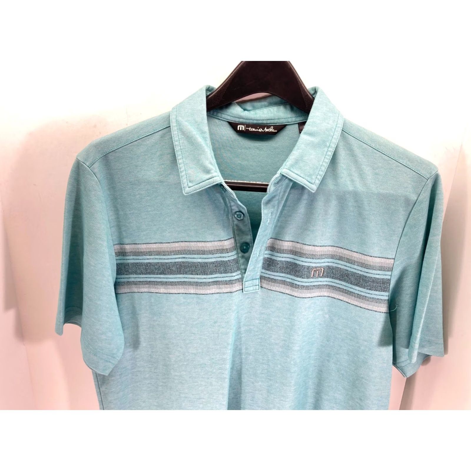 TravisMathew Travis Mathew Framingham Polo Shirt Mens M Green Striped Golf Performance Size US M / EU 48-50 / 2 - 4 Thumbnail