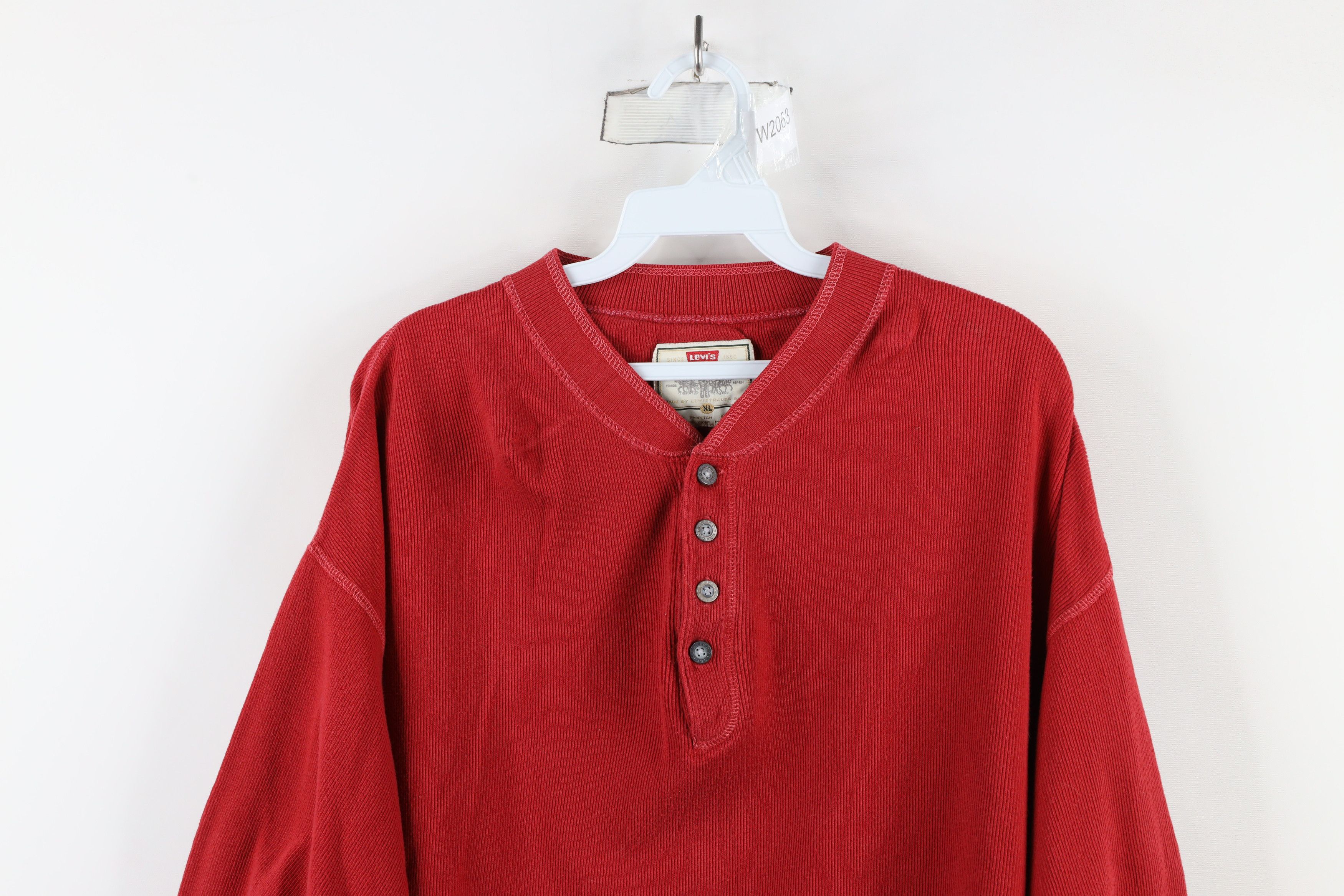 Levi's × Vintage Vintage 90s Levis Ribbed Knit Short Sleeve Henley T-Shirt Size US XL / EU 56 / 4 - 2 Thumbnail
