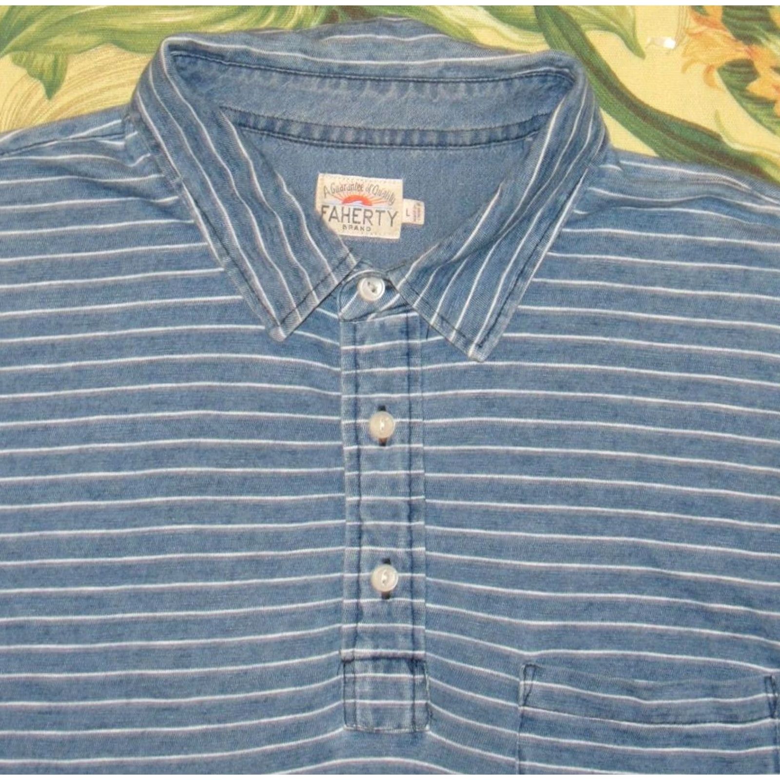Faherty FAHERTY Polo Shirt Blue White Striped Short Sleeve Large L Men Size US L / EU 52-54 / 3 - 2 Thumbnail