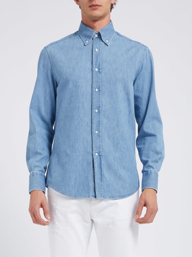 Brunello Cucinelli o1w1db10924 Denim Shirt in Open Blue Size US XXL / EU 58 / 5 - 1 Preview
