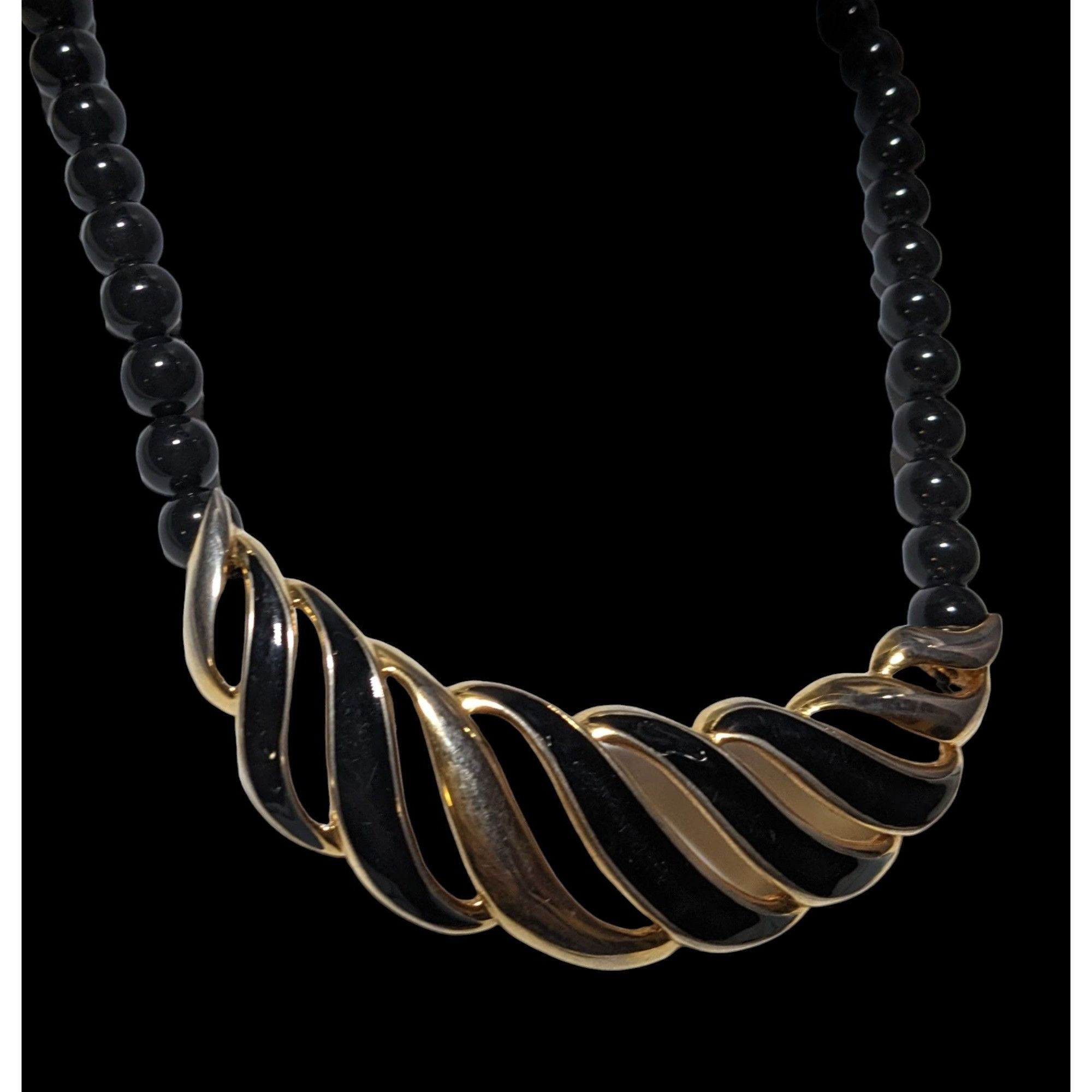 Monet Monet Vintage Black And Gold Beaded Bib Necklace Size ONE SIZE - 5 Thumbnail