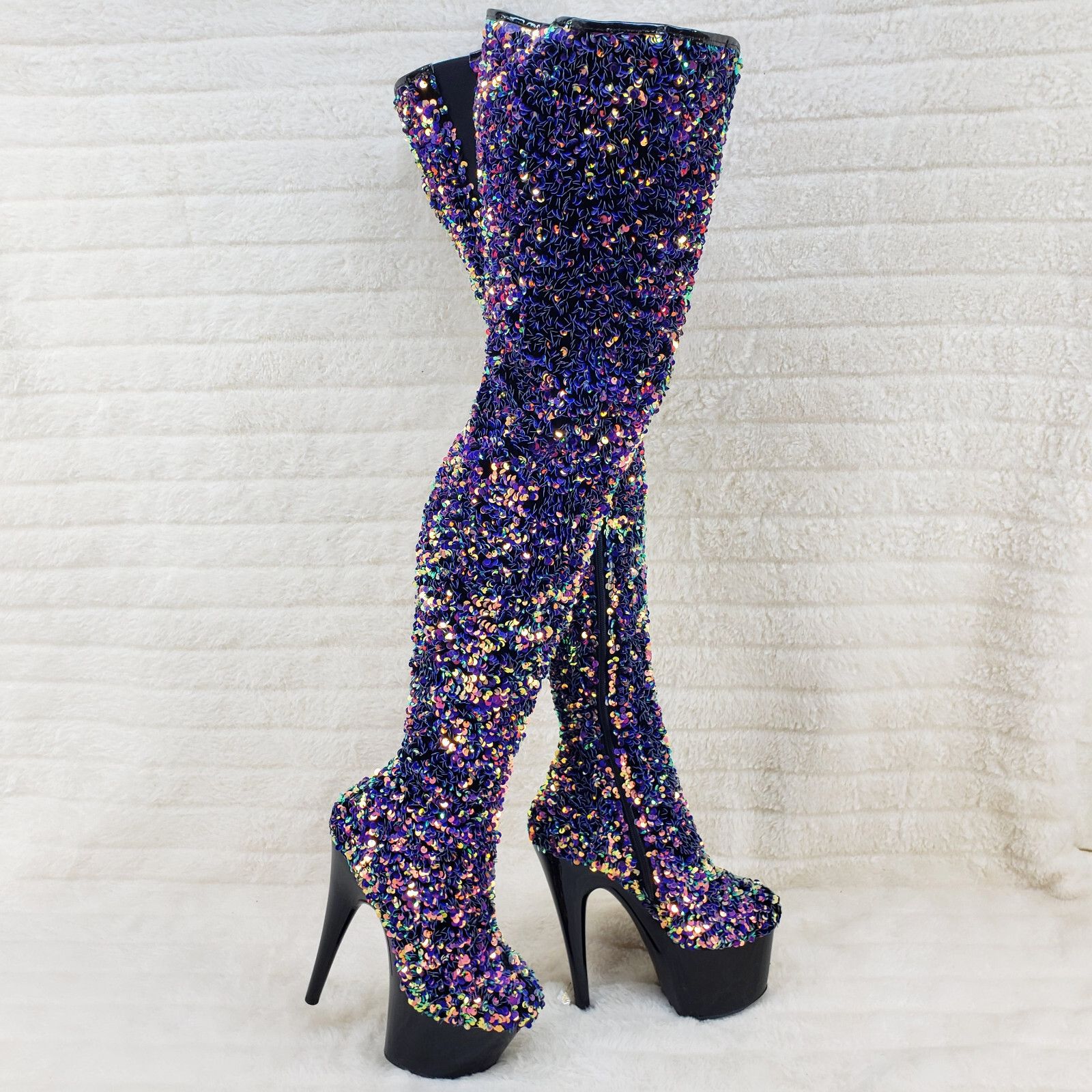 Other Adore 3020 Purple Multi Sequin High Heel Platform Thigh High Size US 10 / IT 40 - 1 Thumbnail