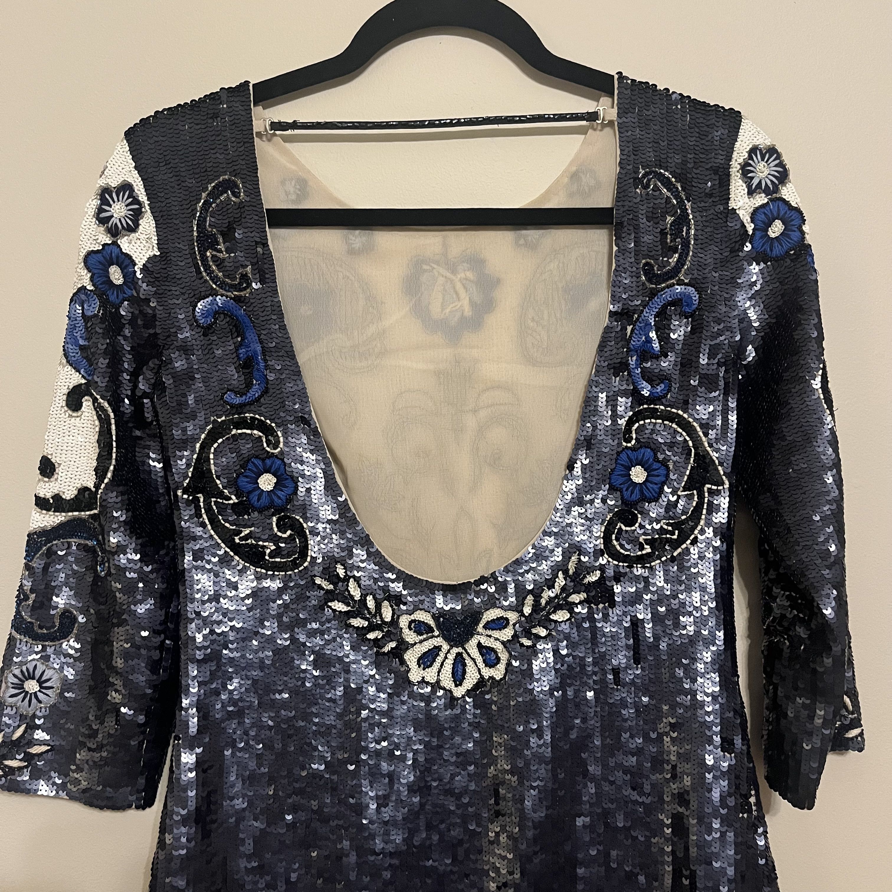 For Love & Lemons Needle & Thread Midnight Floral Sequin Mini Dress Size XS / US 0-2 / IT 36-38 - 4 Thumbnail
