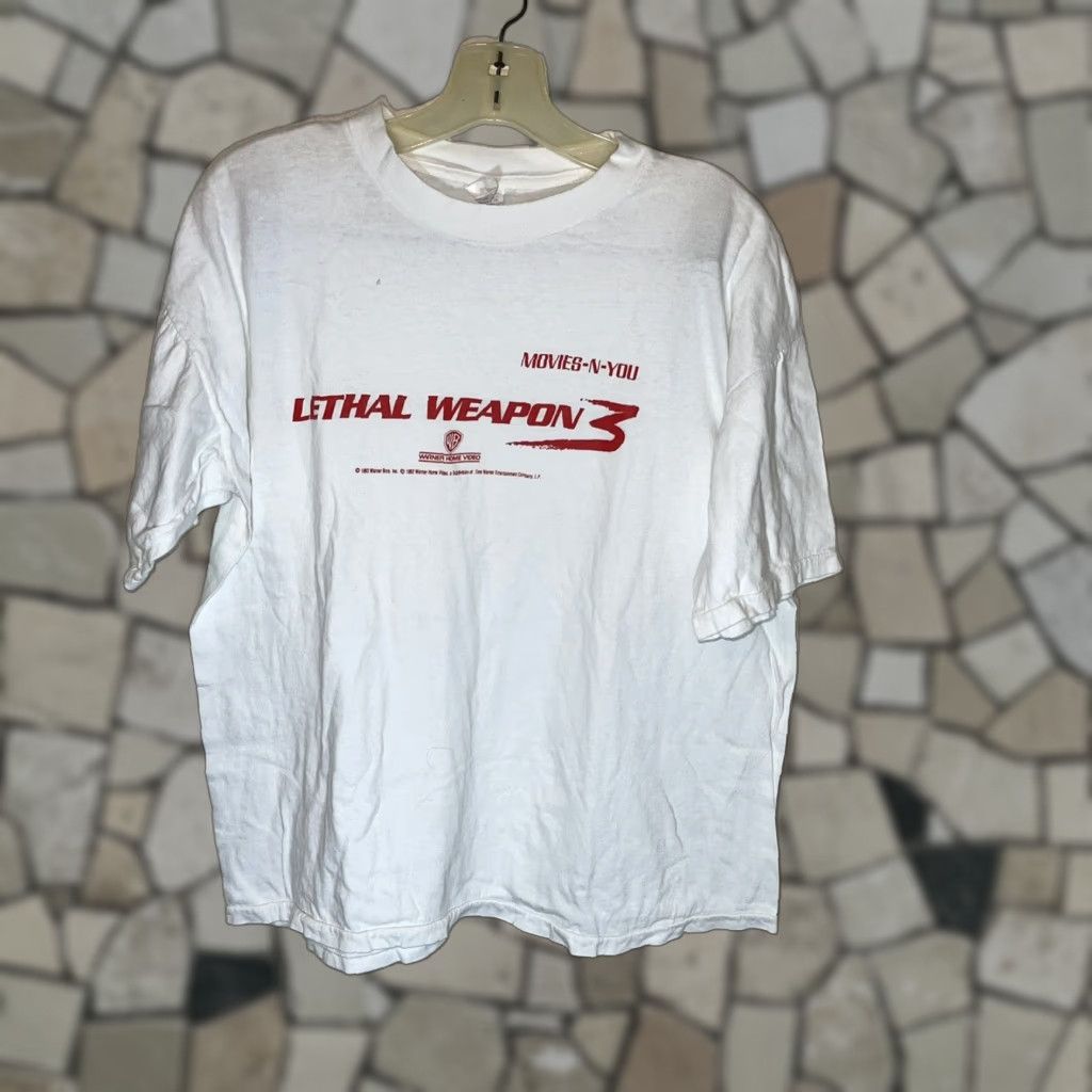 VINTAGE Warner Bros. Lethal Weapon 3 Movie Promo T-Shirt Sz XL Mens Cotton Short Sleeve White