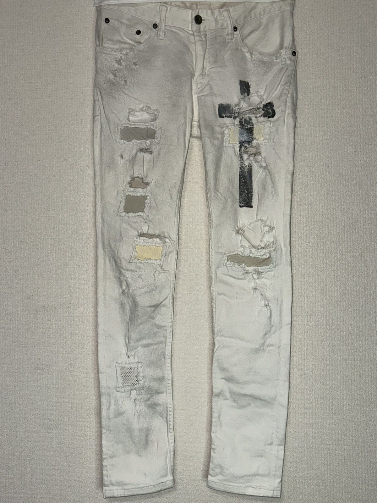 Le Grande Bleu (L.G.B.) L.G.B destroy cross leather patch pants size27 Size US 27 - 1 Thumbnail